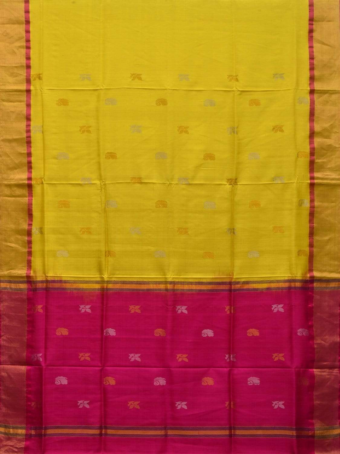Yellow and Pink Uppada Silk Handloom Saree with Buta and Contrast Pallu Design u1746