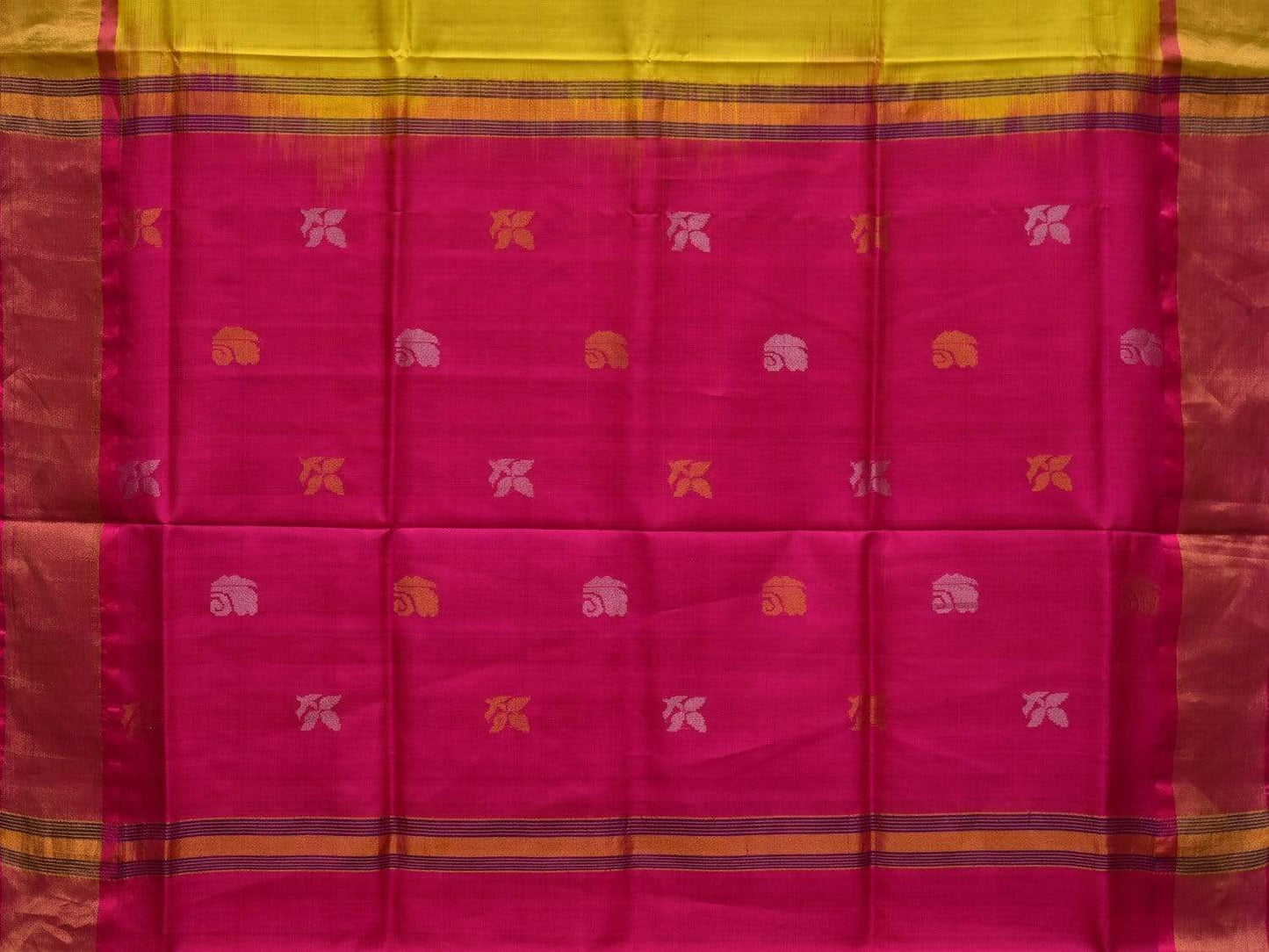 Yellow and Pink Uppada Silk Handloom Saree with Buta and Contrast Pallu Design u1746
