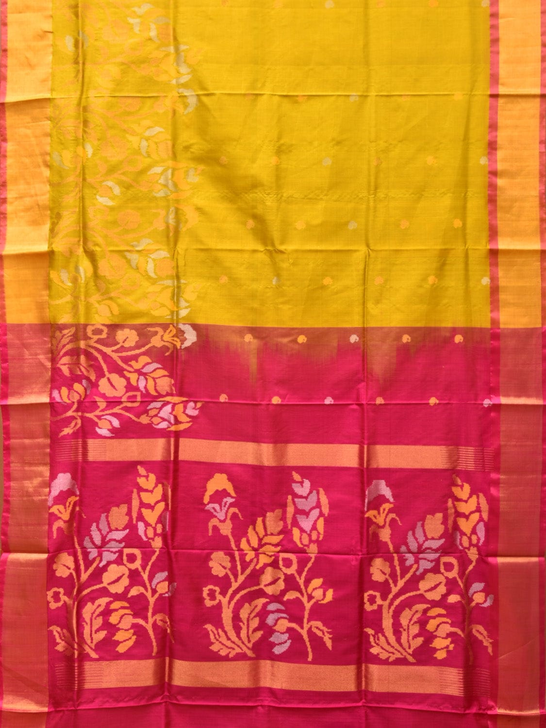 Yellow and Pink Uppada Silk Handloom Saree with One Side Border Design u2046