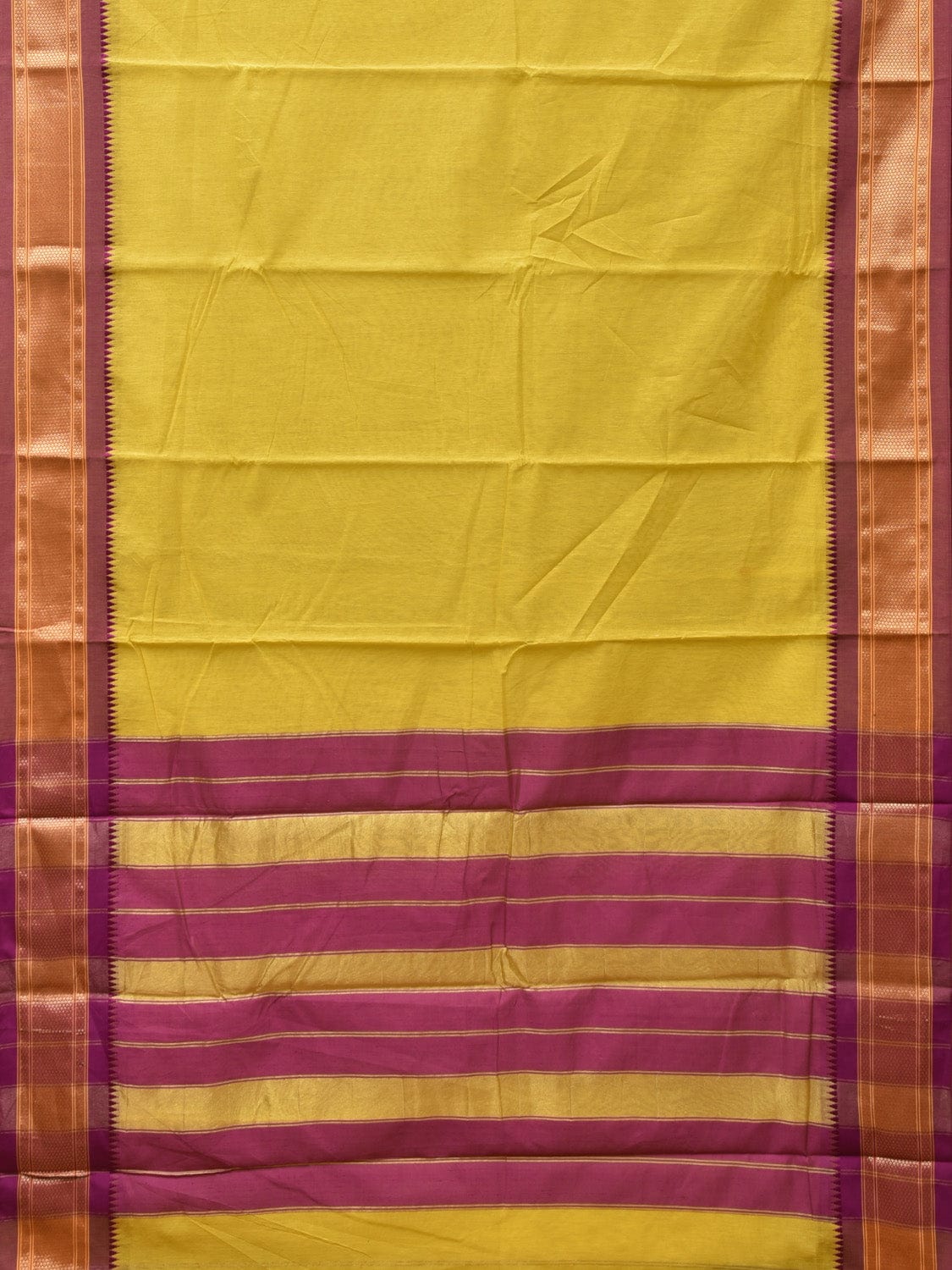 Yellow and Purple Bamboo Cotton Plain Saree with Contrast Pallu Design No Blouse bc0267