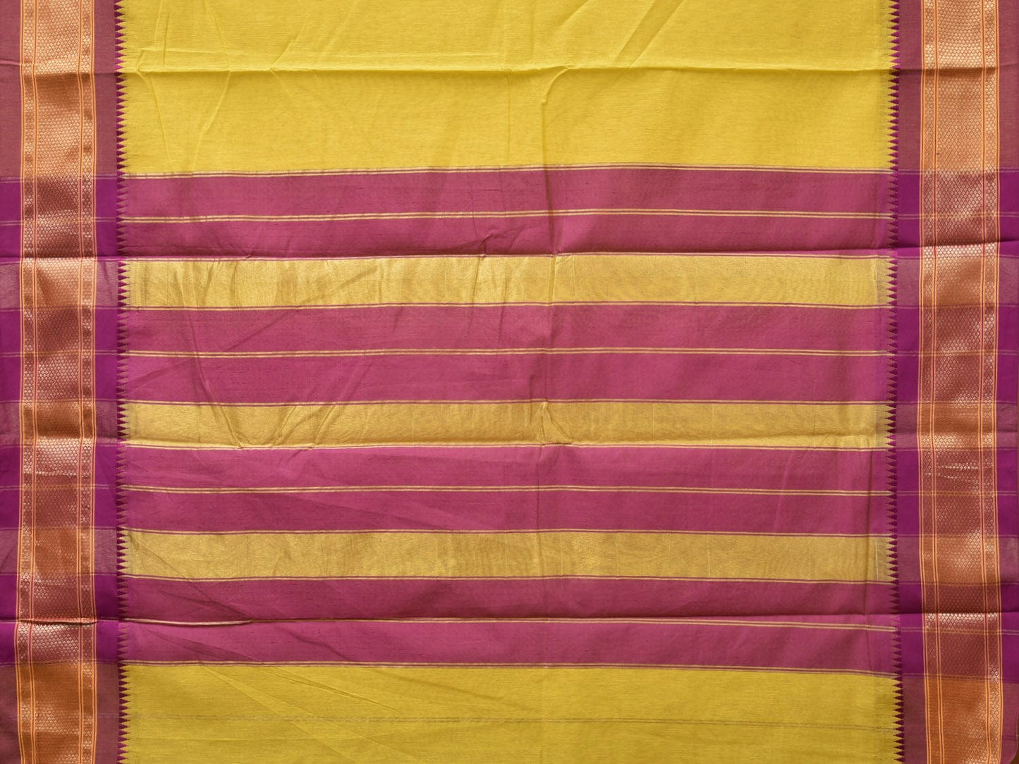 Yellow and Purple Bamboo Cotton Plain Saree with Contrast Pallu Design No Blouse bc0267