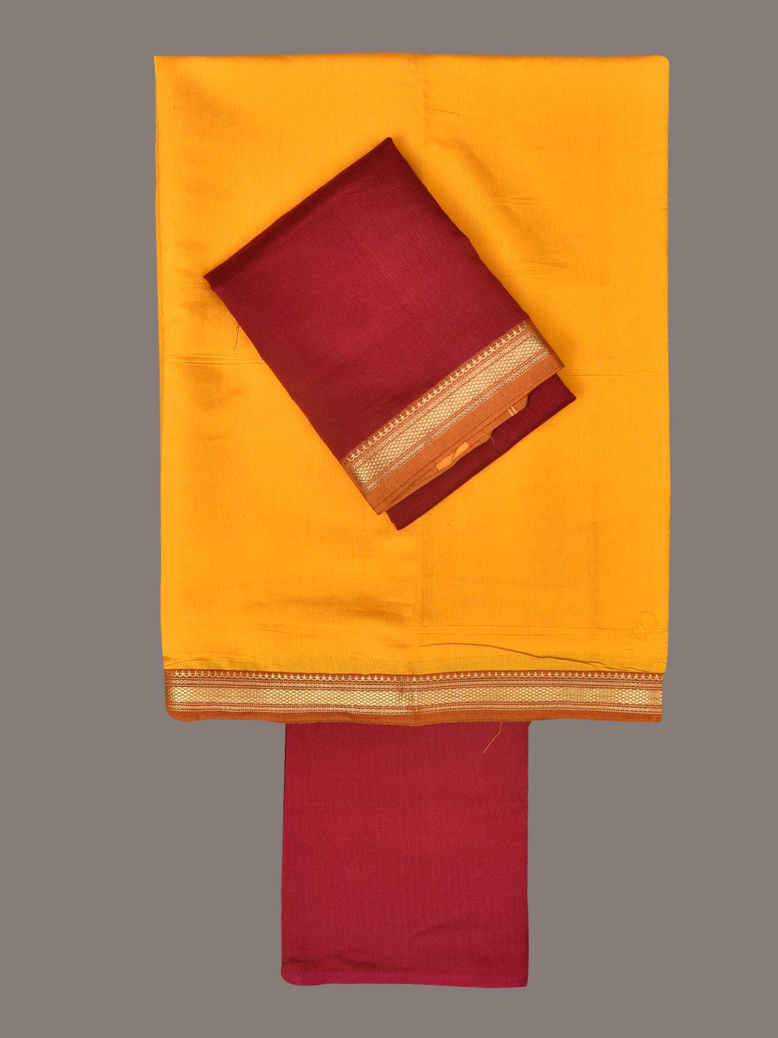 Yellow and Red Bamboo Cotton Fabric and Dupatta with Zari Border Design f0250