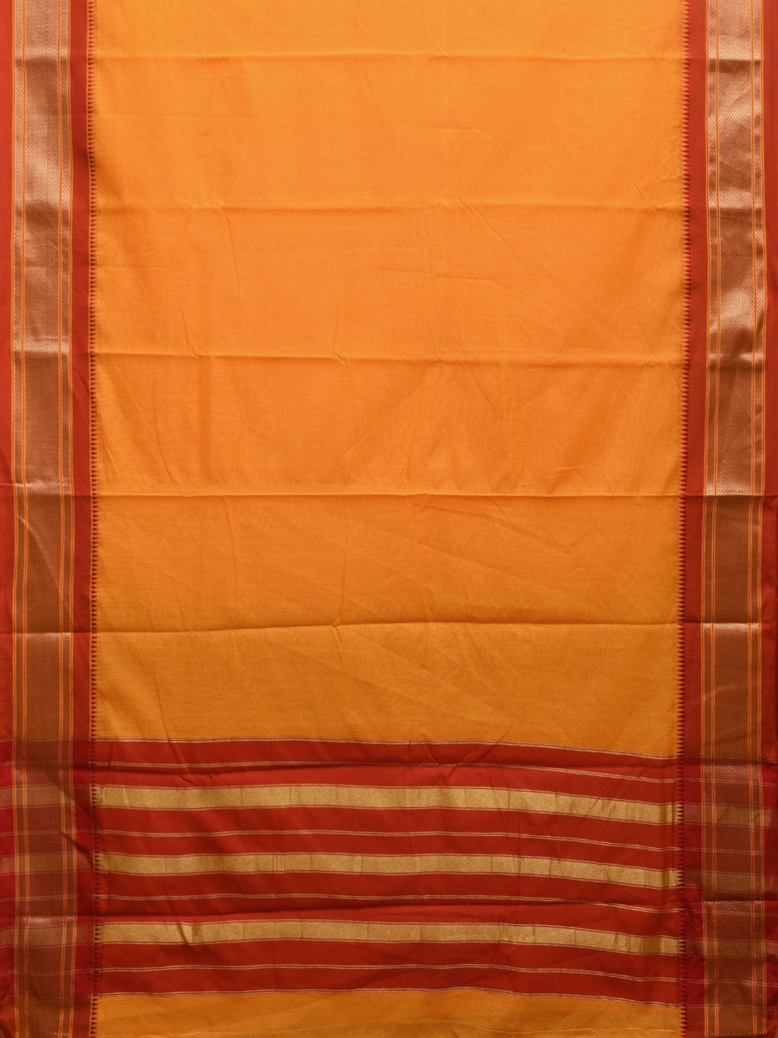 Yellow and Red Bamboo Cotton Plain Saree with Contrast Pallu & Zari Border Design No Blouse bc0312