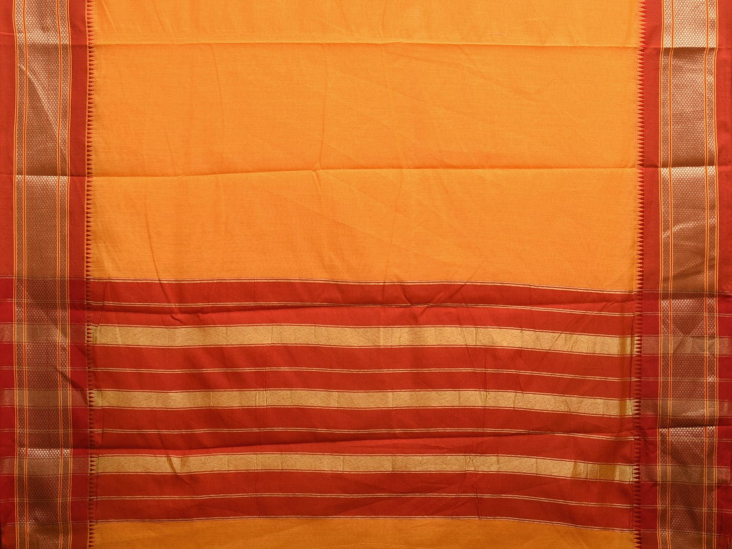 Yellow and Red Bamboo Cotton Plain Saree with Contrast Pallu & Zari Border Design No Blouse bc0312