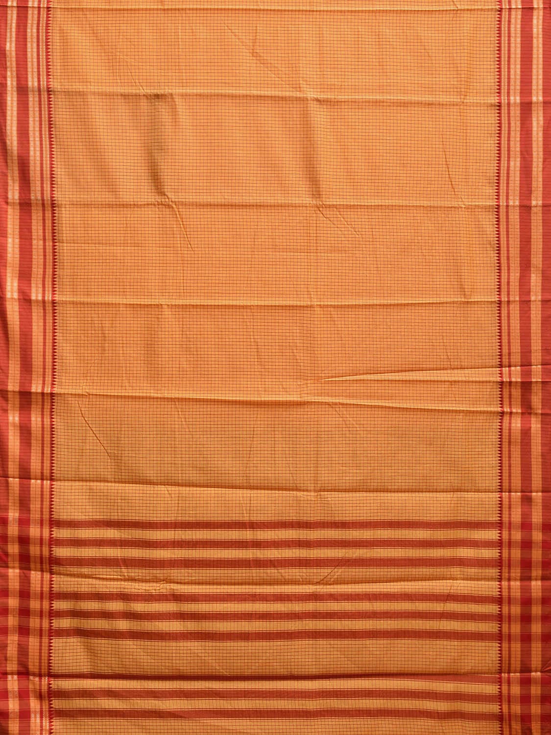 Yellow and Red Bamboo Cotton Saree with Checks Design No Blouse bc0794