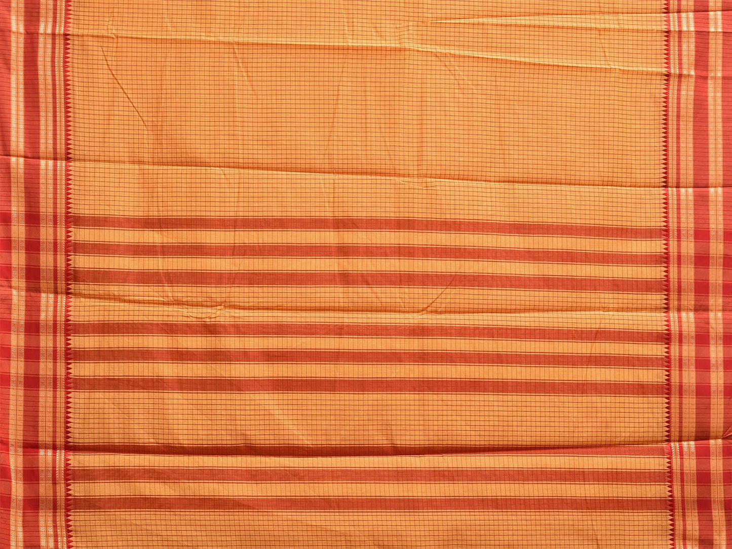 Yellow and Red Bamboo Cotton Saree with Checks Design No Blouse bc0794