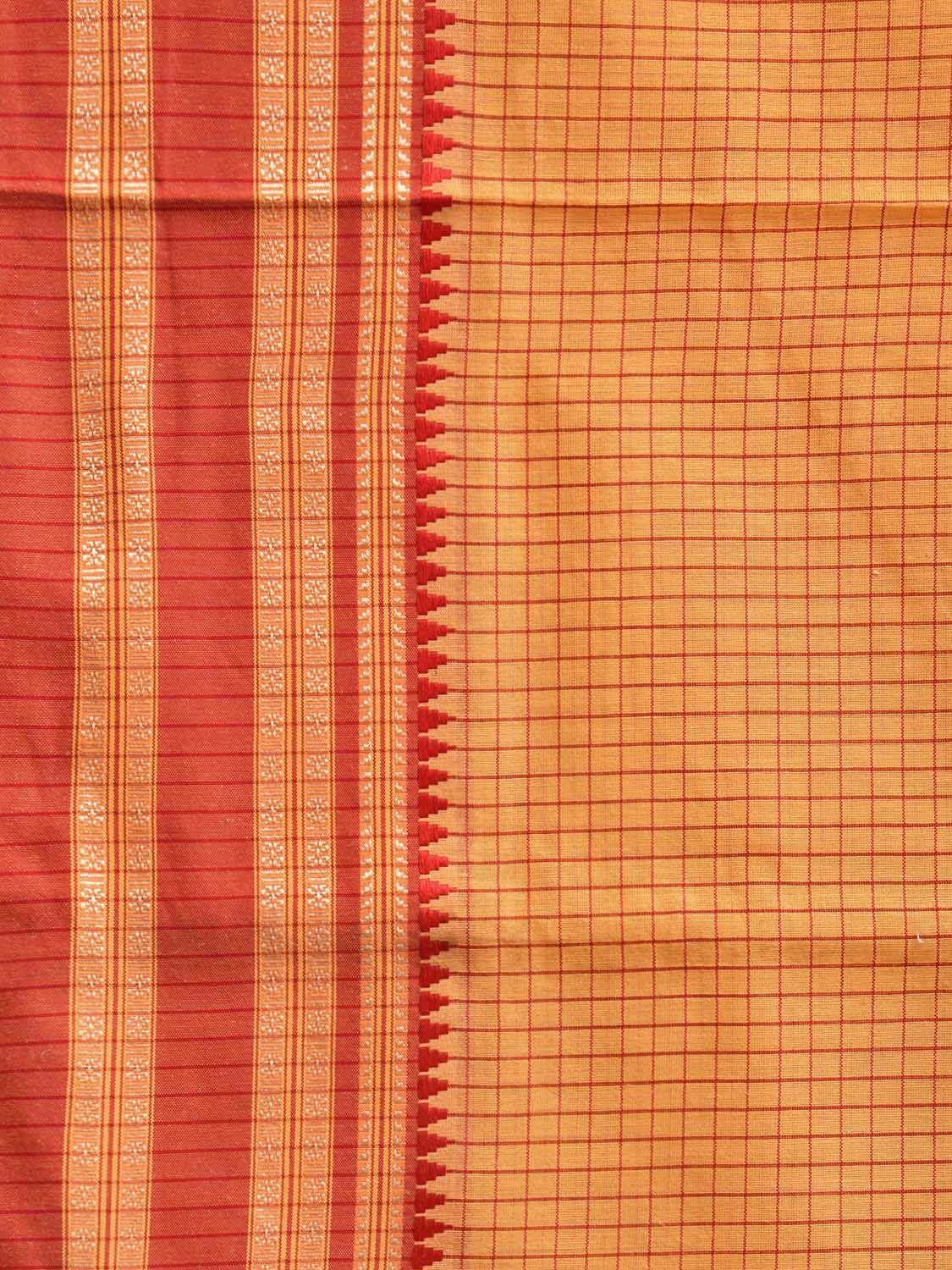 Yellow and Red Bamboo Cotton Saree with Checks Design No Blouse bc0794