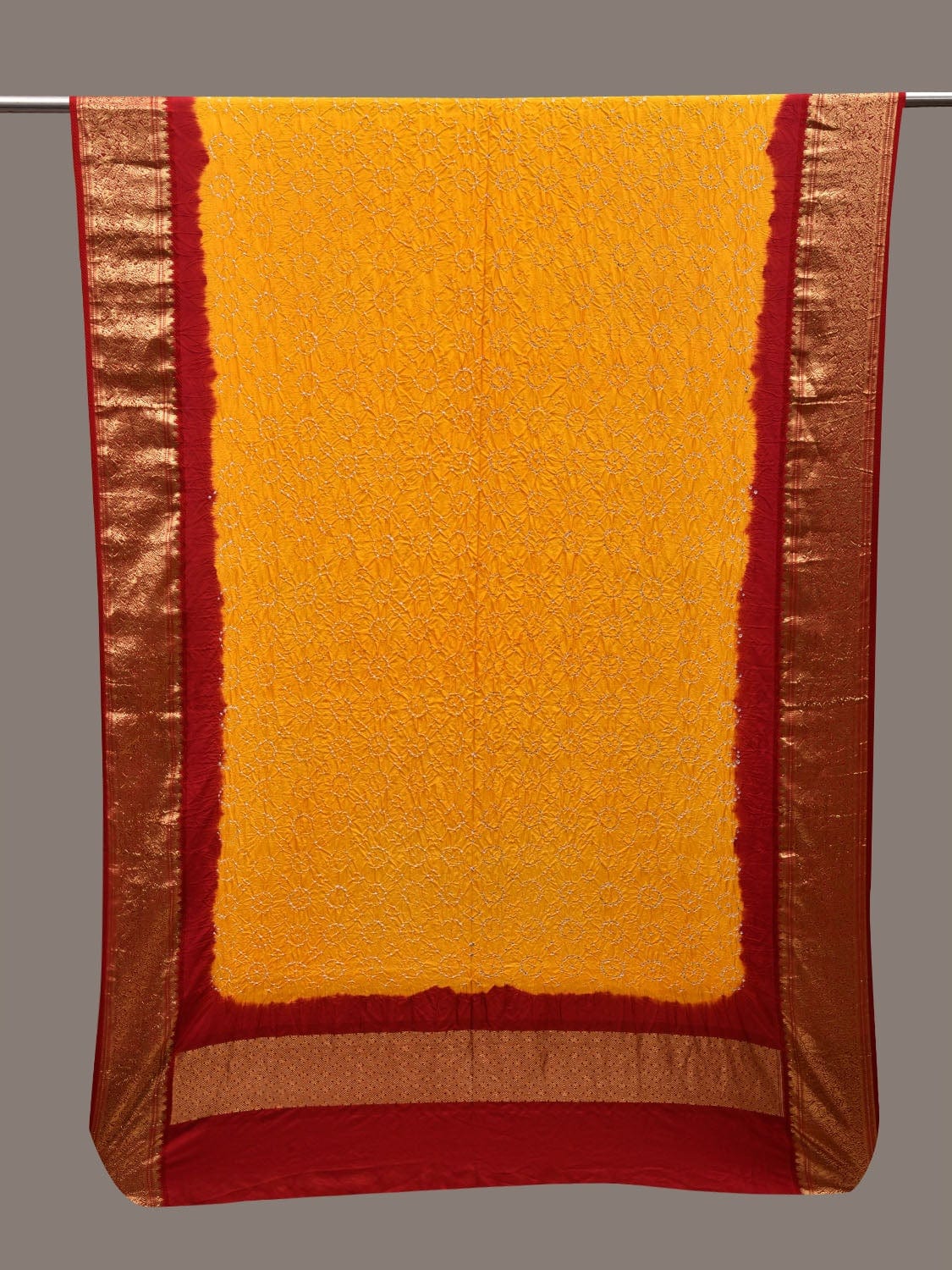 Yellow and Red Bandhani Kanchipuram Silk Handloom Dupatta with Border Design ds2643