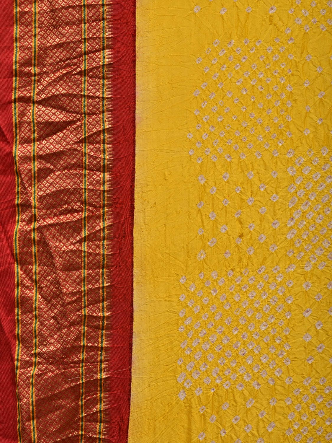Yellow and Red Bandhani Paithani Silk Handloom Saree with Pallu Design bn0452