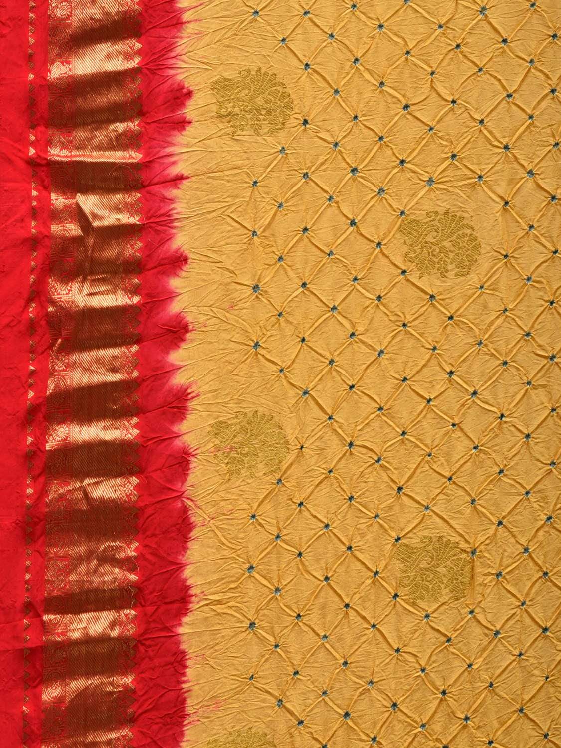 Yellow and Red Bandhani Uppada Silk Handloom Saree with Body Buta Design bn0309