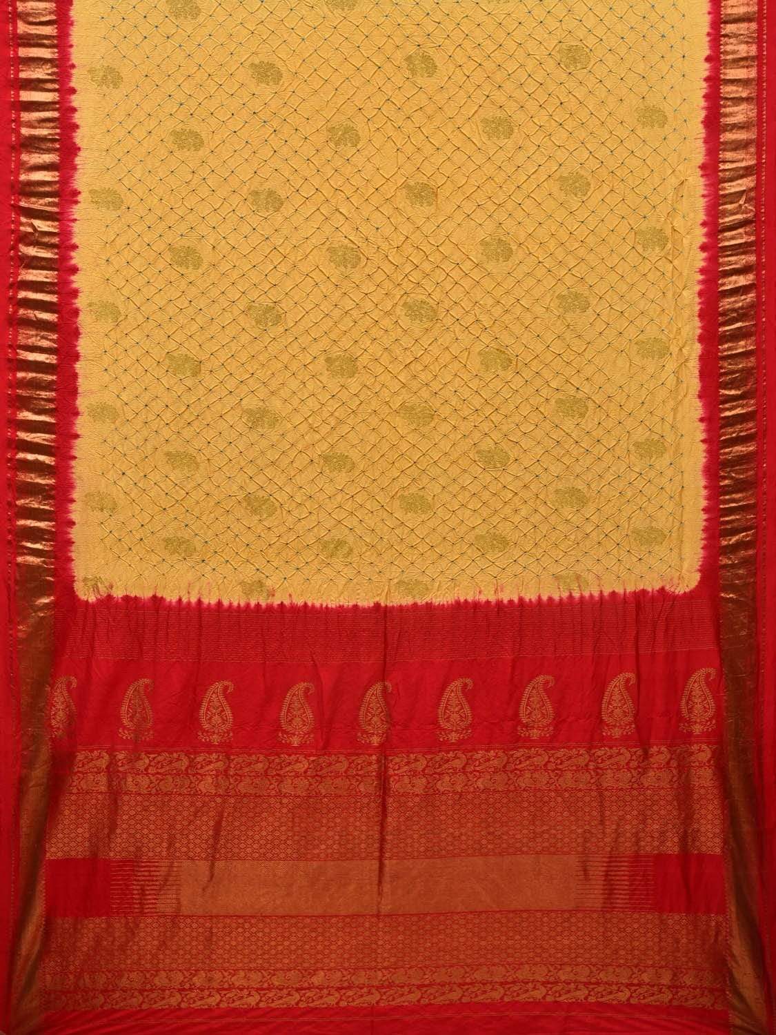 Yellow and Red Bandhani Uppada Silk Handloom Saree with Body Buta Design bn0309