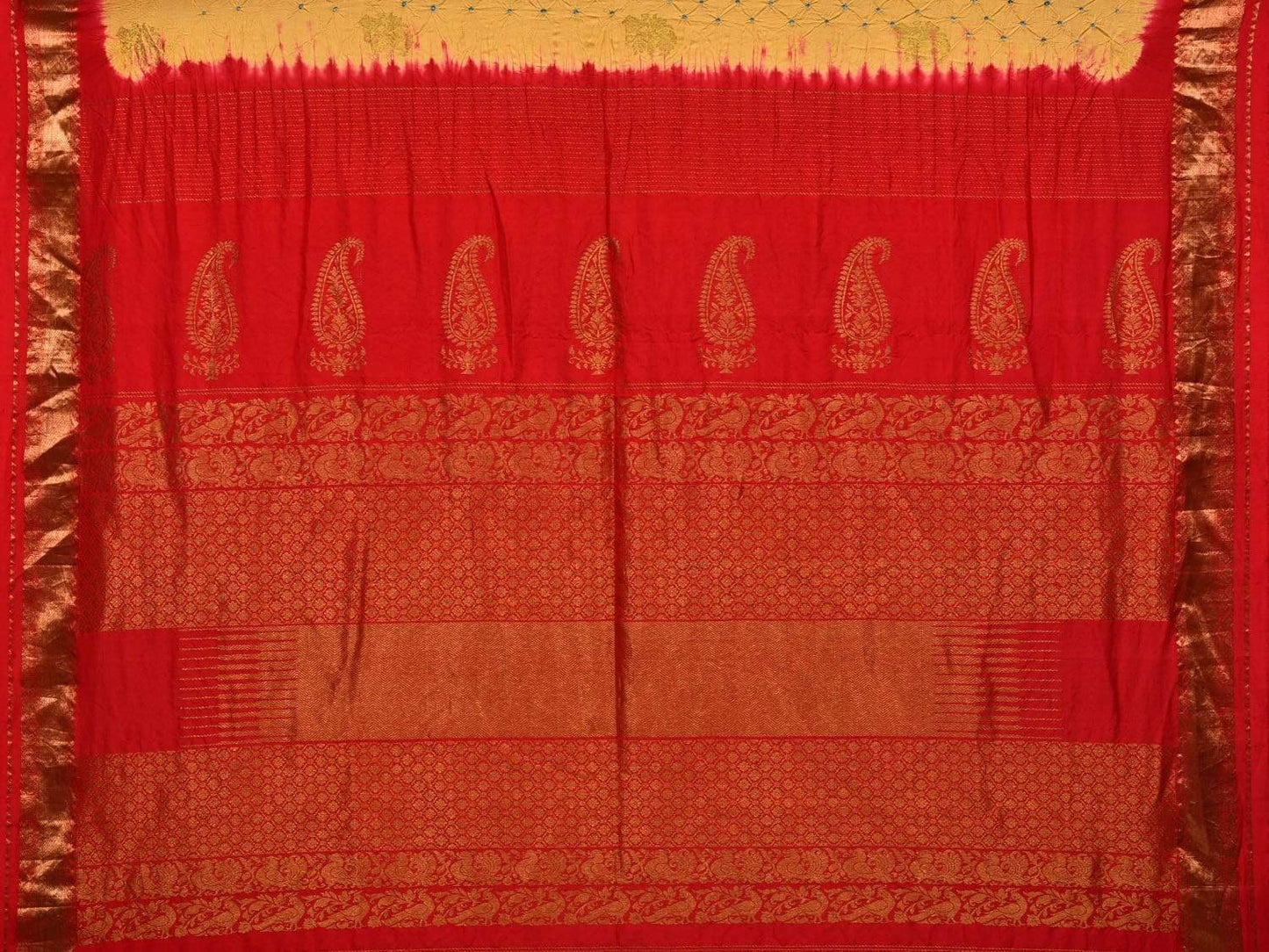 Yellow and Red Bandhani Uppada Silk Handloom Saree with Body Buta Design bn0309