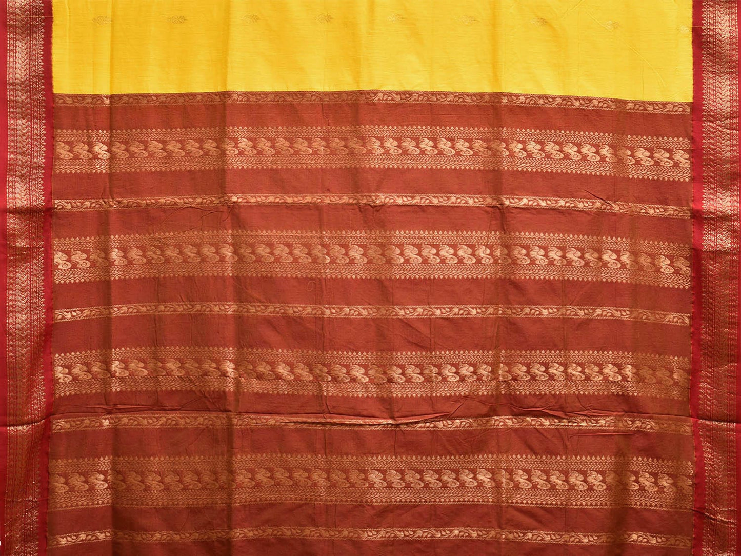 Yellow and Red Gadwal Cotton Viscose Saree with Border and Pallu Design g0458