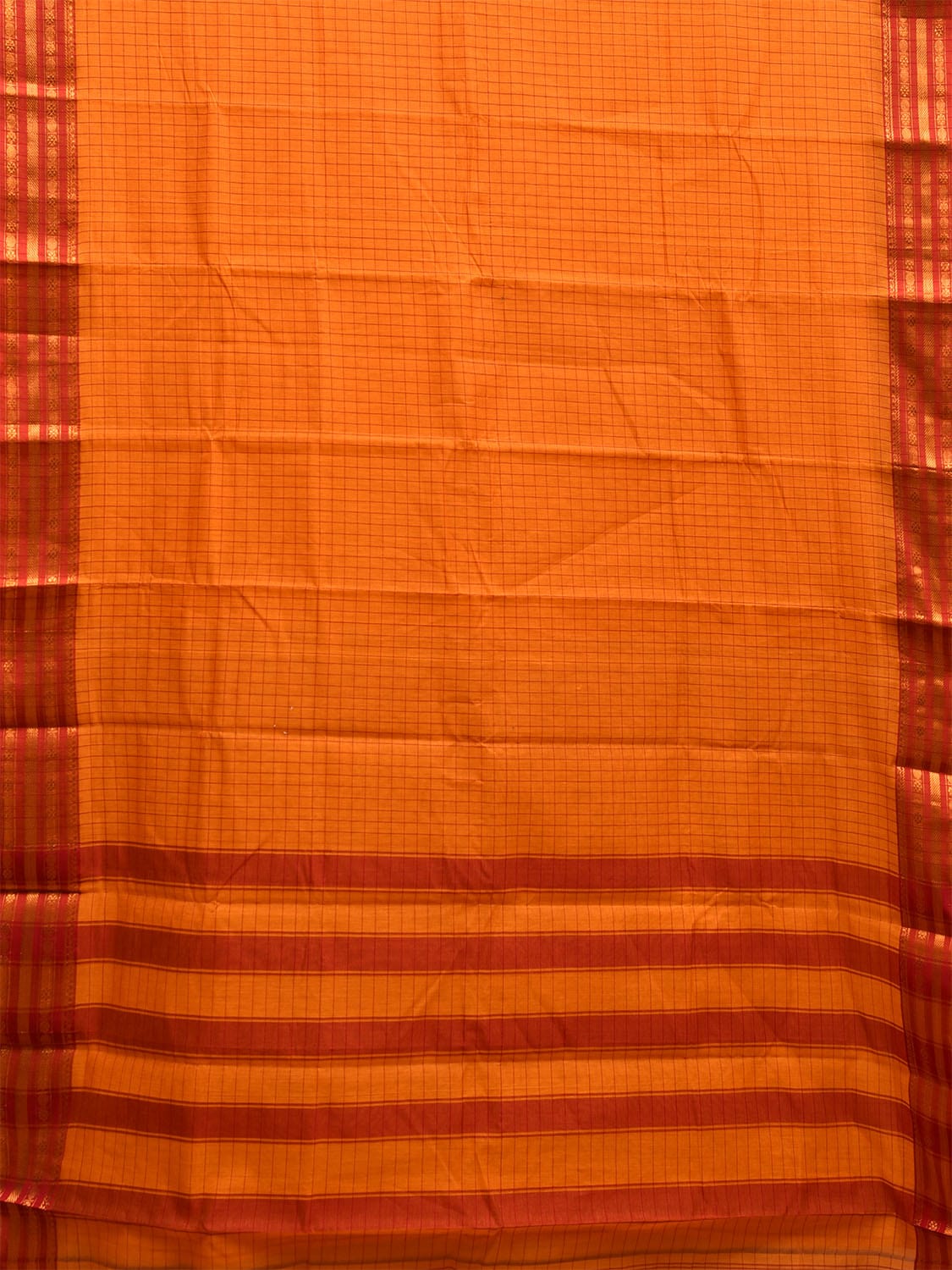 Yellow and Red Narayanpet Cotton Handloom Saree with Checks Design No Blouse np1014