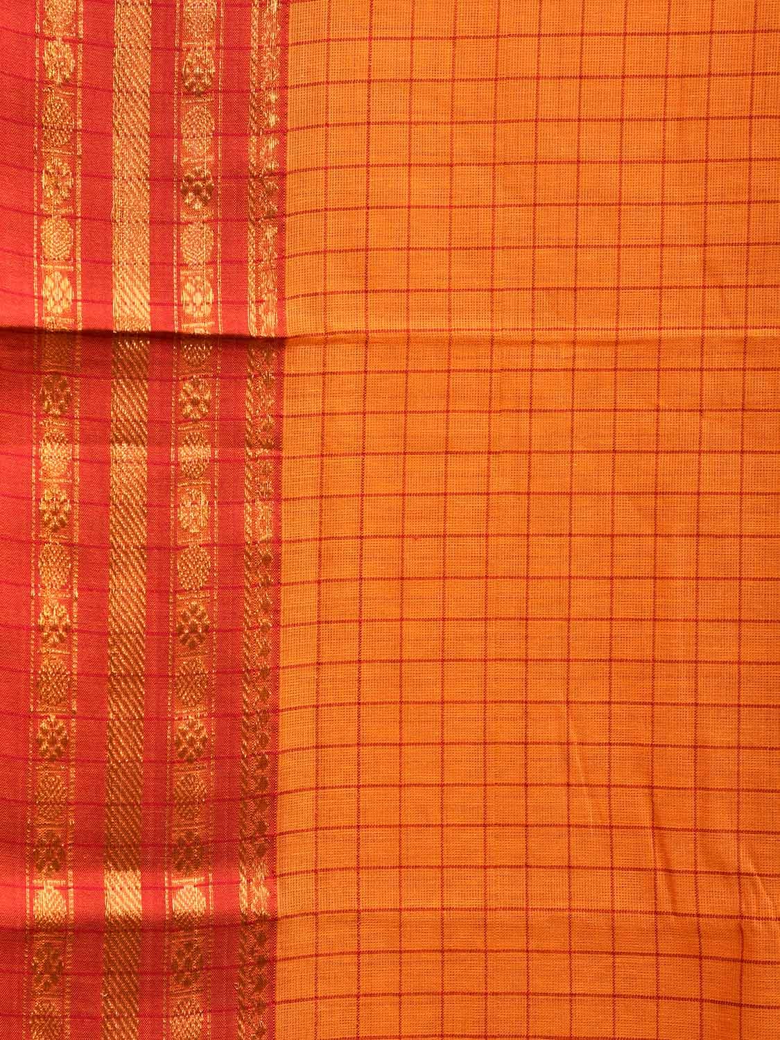 Yellow and Red Narayanpet Cotton Handloom Saree with Checks Design No Blouse np1014