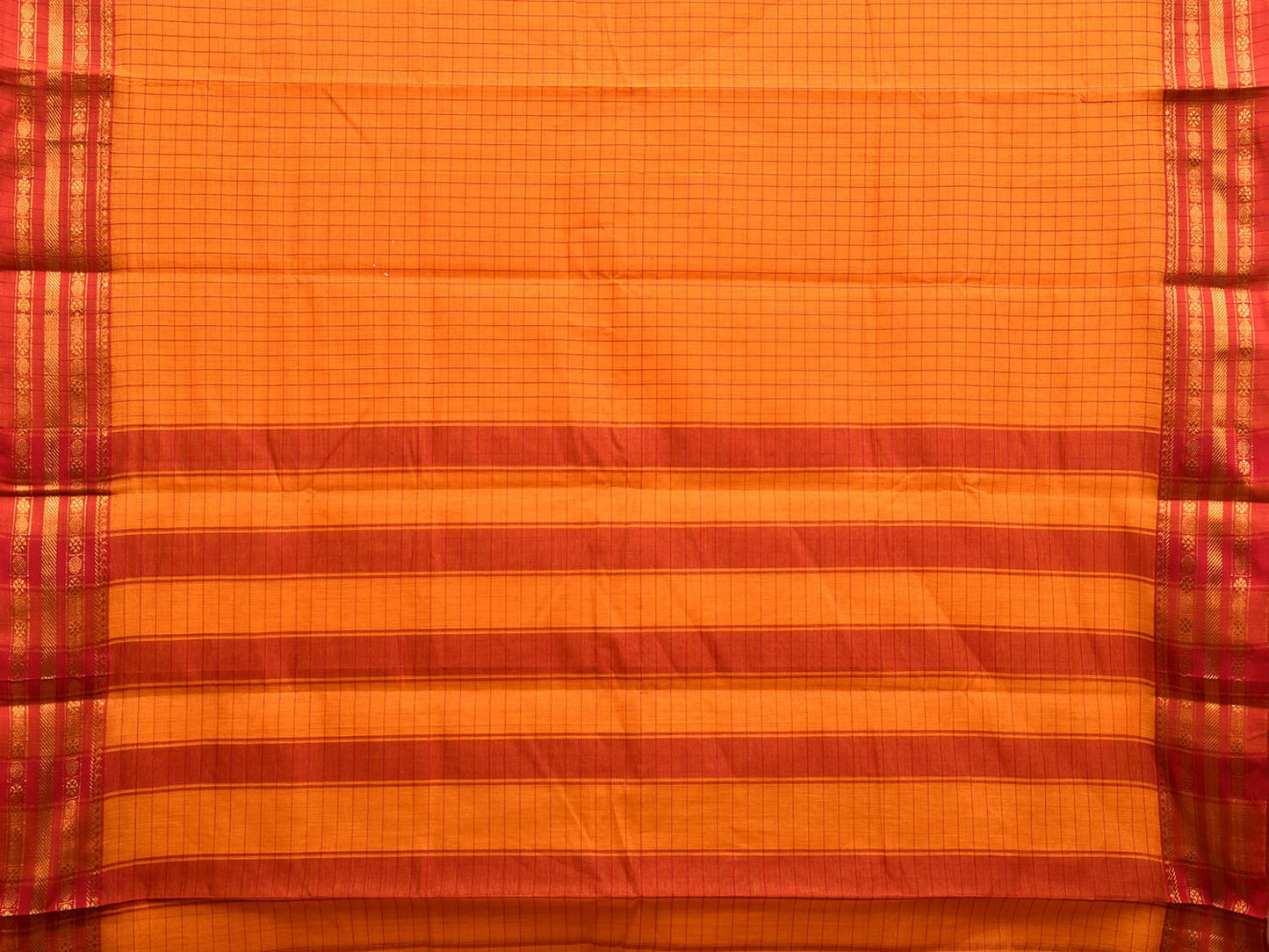 Yellow and Red Narayanpet Cotton Handloom Saree with Checks Design No Blouse np1014