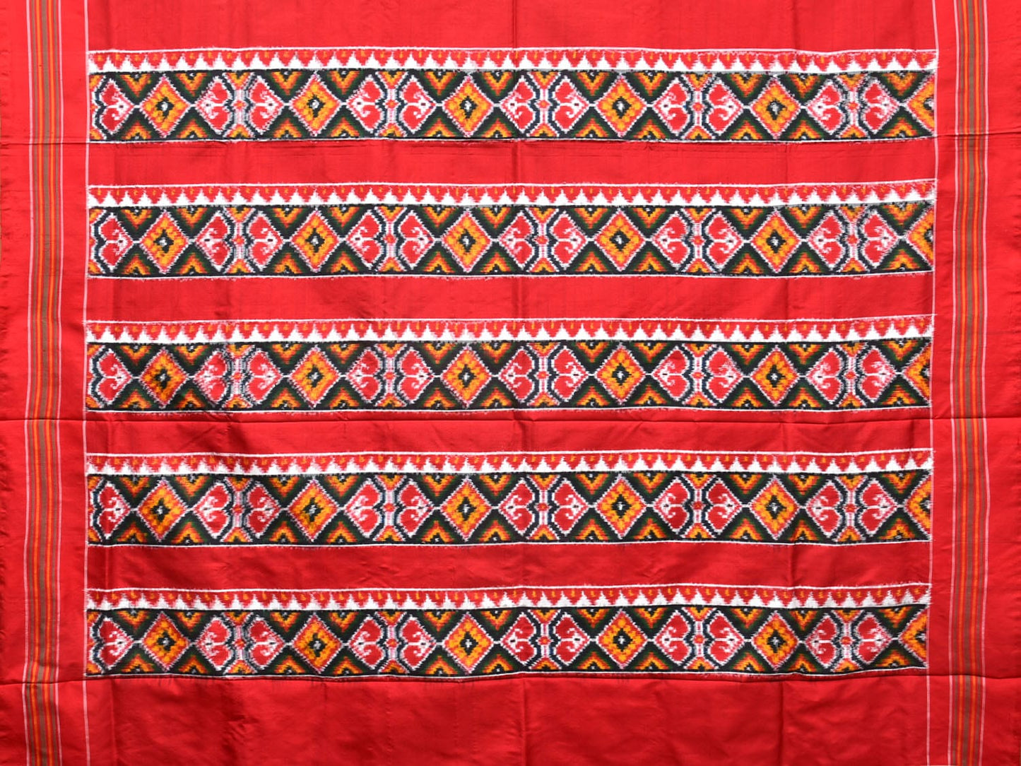 Yellow and Red Pochampally Double Ikat Silk Handloom Saree with All Over Design i0765