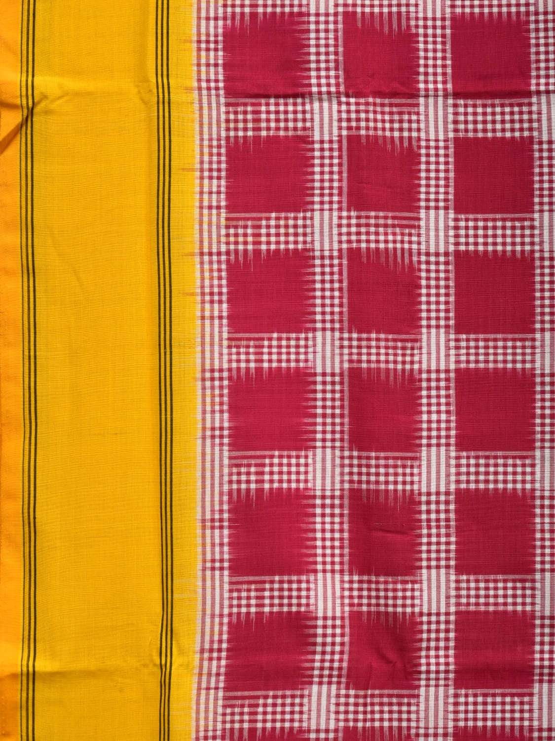 Yellow and Red Pochampally Ikat Cotton Handloom Saree with Checks Design i0597