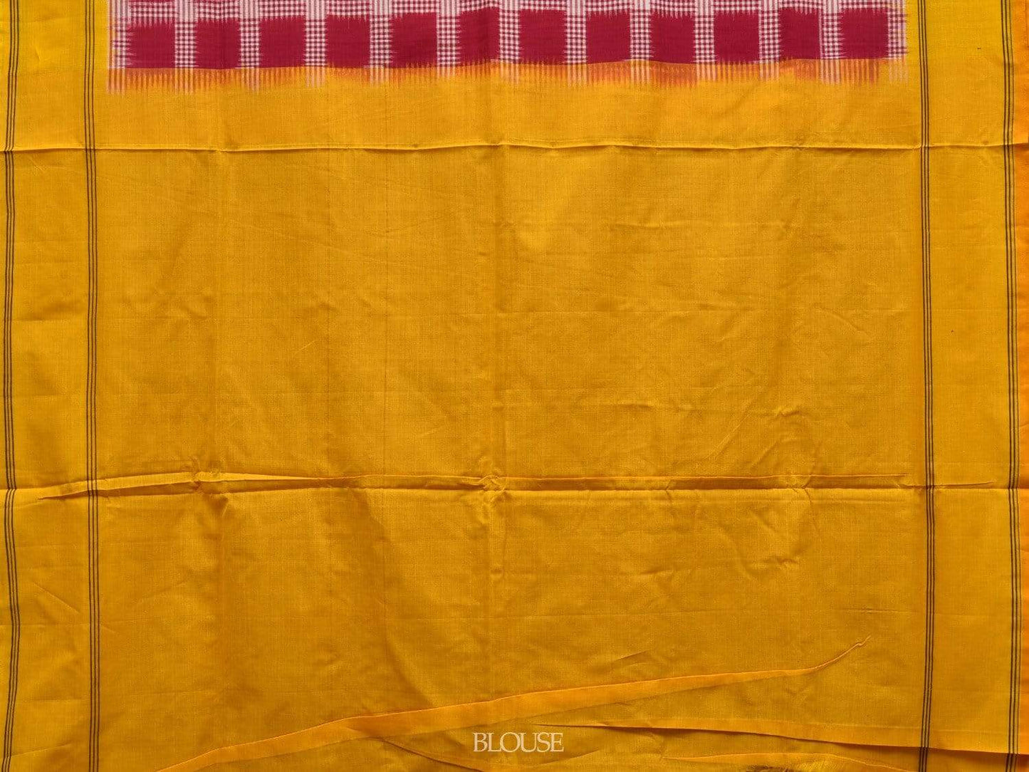 Yellow and Red Pochampally Ikat Cotton Handloom Saree with Checks Design i0597