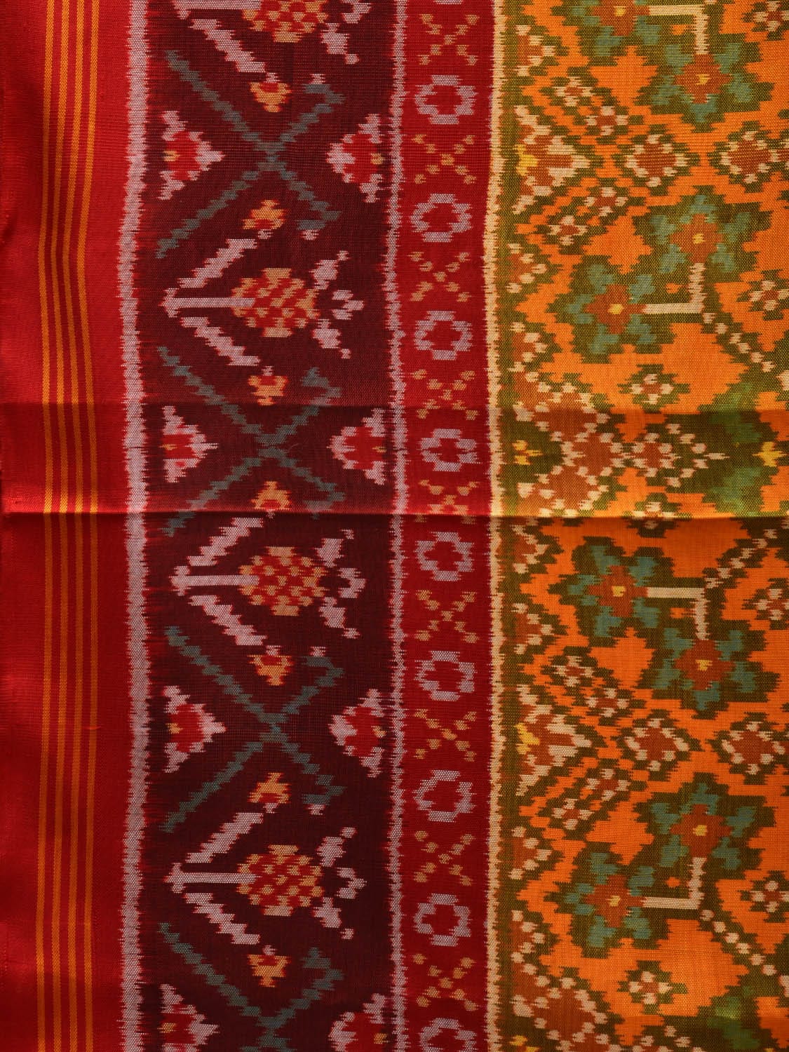 Yellow and Red Pochampally Ikat Silk Handloom Saree with Grill Design i0679