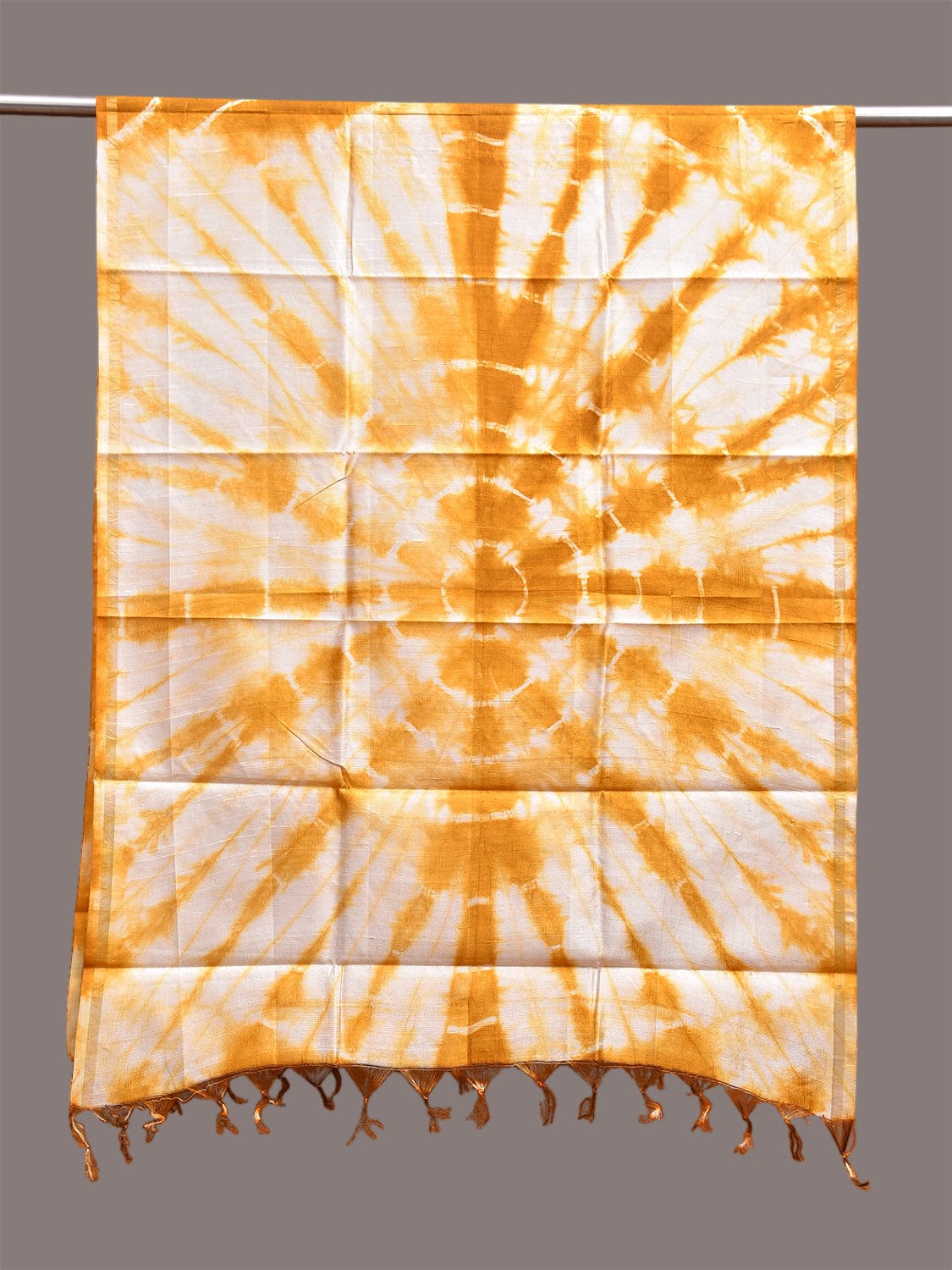 Yellow and White Clamp Dyeing Cotton Silk Dupatta with Circular Design ds3664