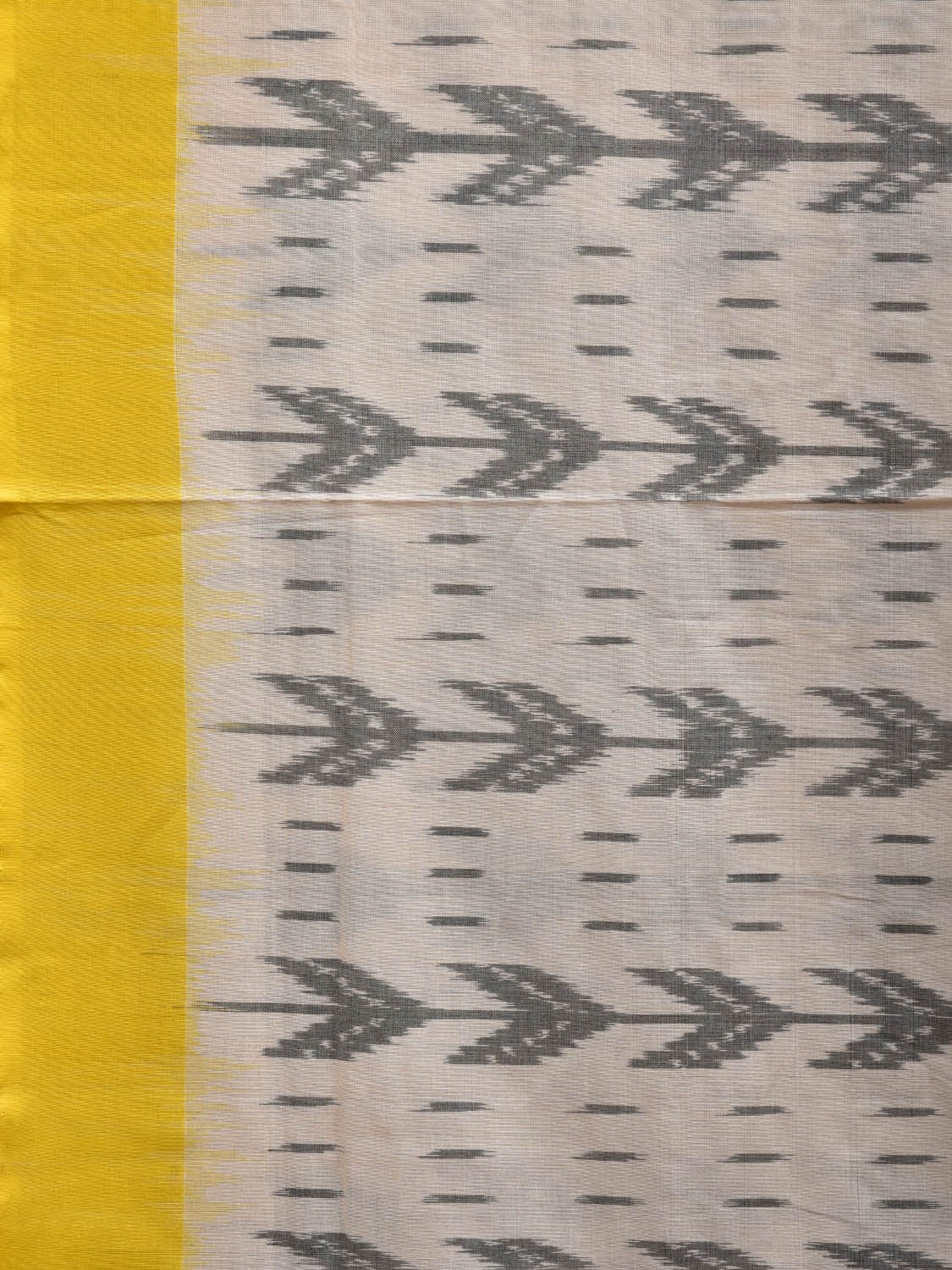 Yellow and White Pochampally Ikat Cotton Handloom Saree with Arrow Head Design i0652