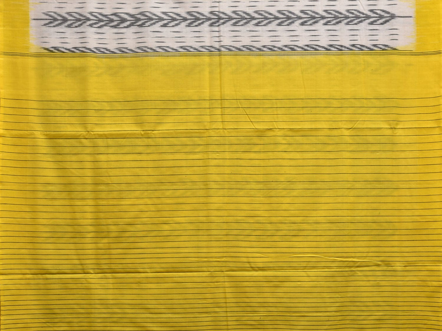 Yellow and White Pochampally Ikat Cotton Handloom Saree with Strips Pallu Design i0732