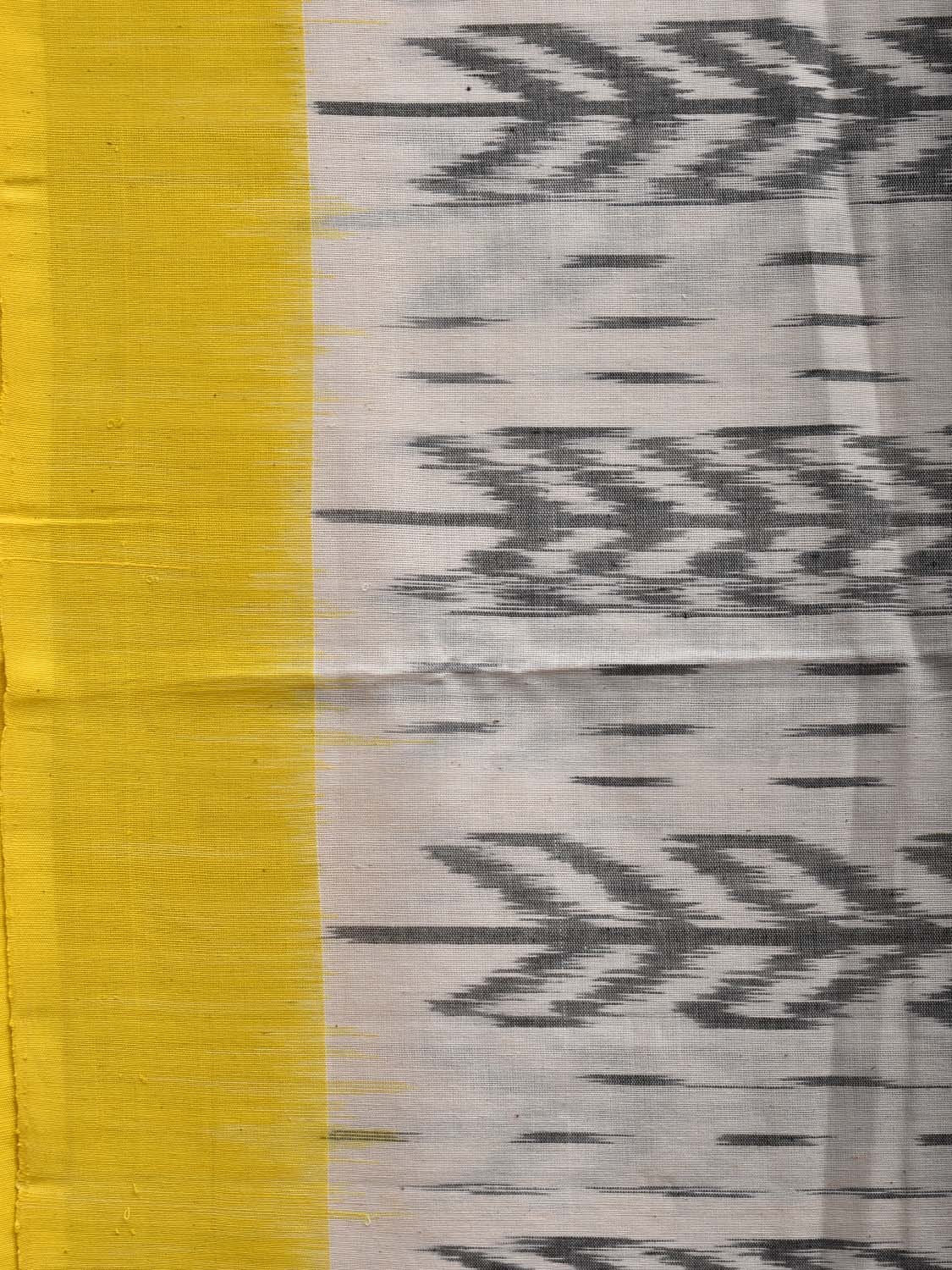 Yellow and White Pochampally Ikat Cotton Handloom Saree with Strips Pallu Design i0732