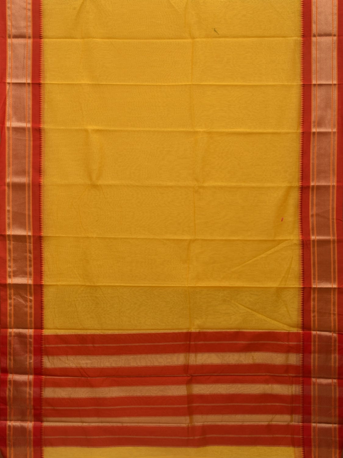 Yellow Bamboo Cotton Plain Saree with Narayanpet Border Design No Blouse o0350