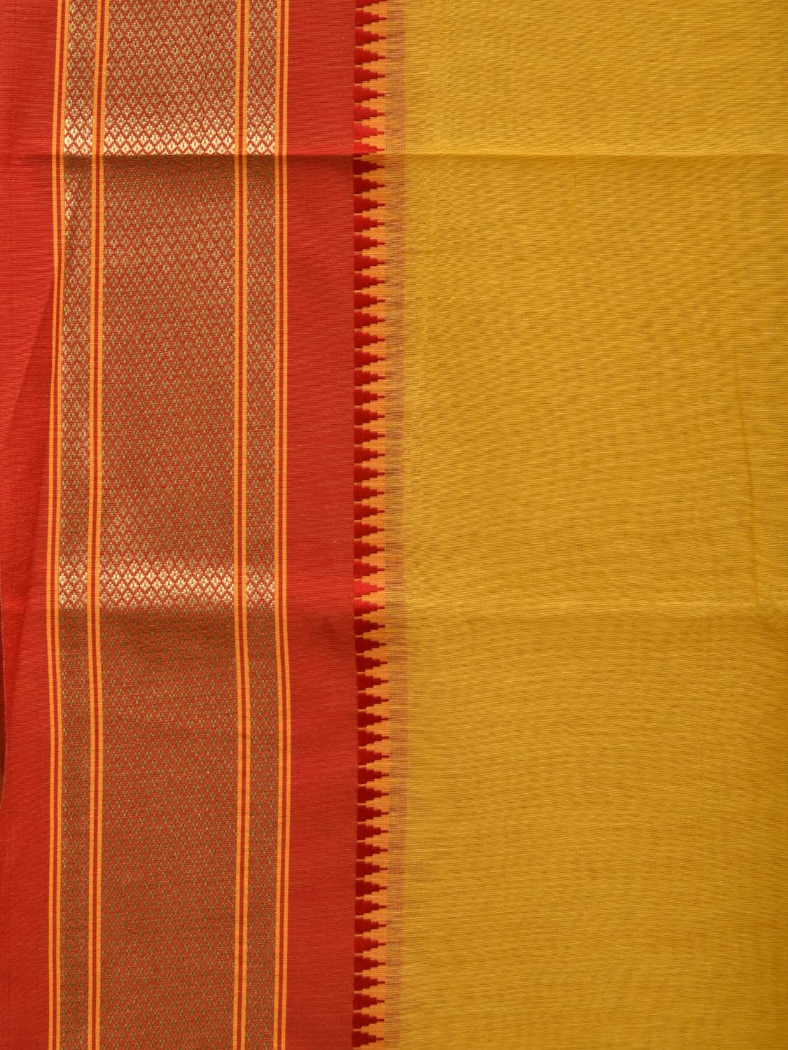 Yellow Bamboo Cotton Plain Saree with Narayanpet Border Design No Blouse o0350