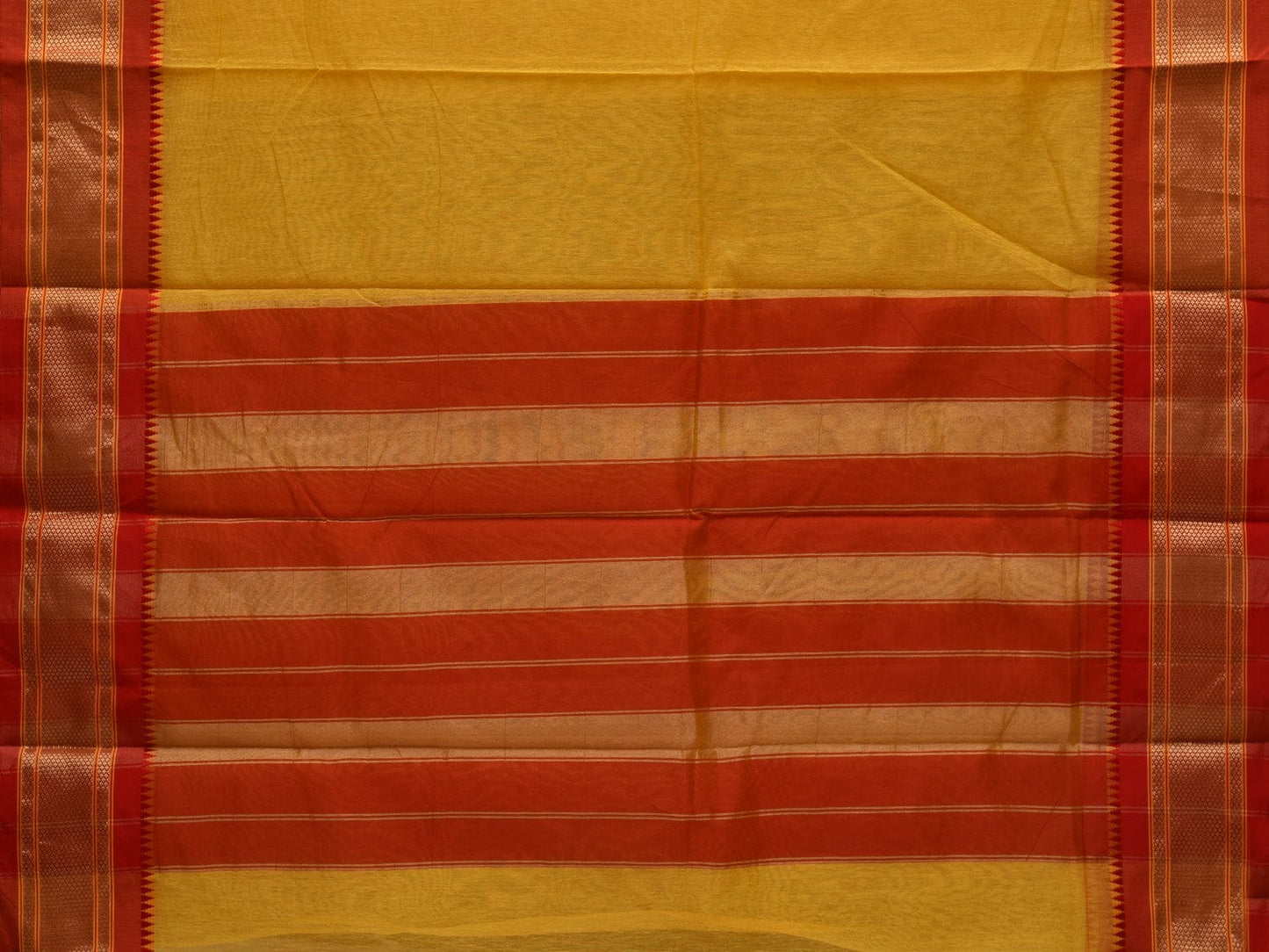 Yellow Bamboo Cotton Plain Saree with Narayanpet Border Design No Blouse o0350