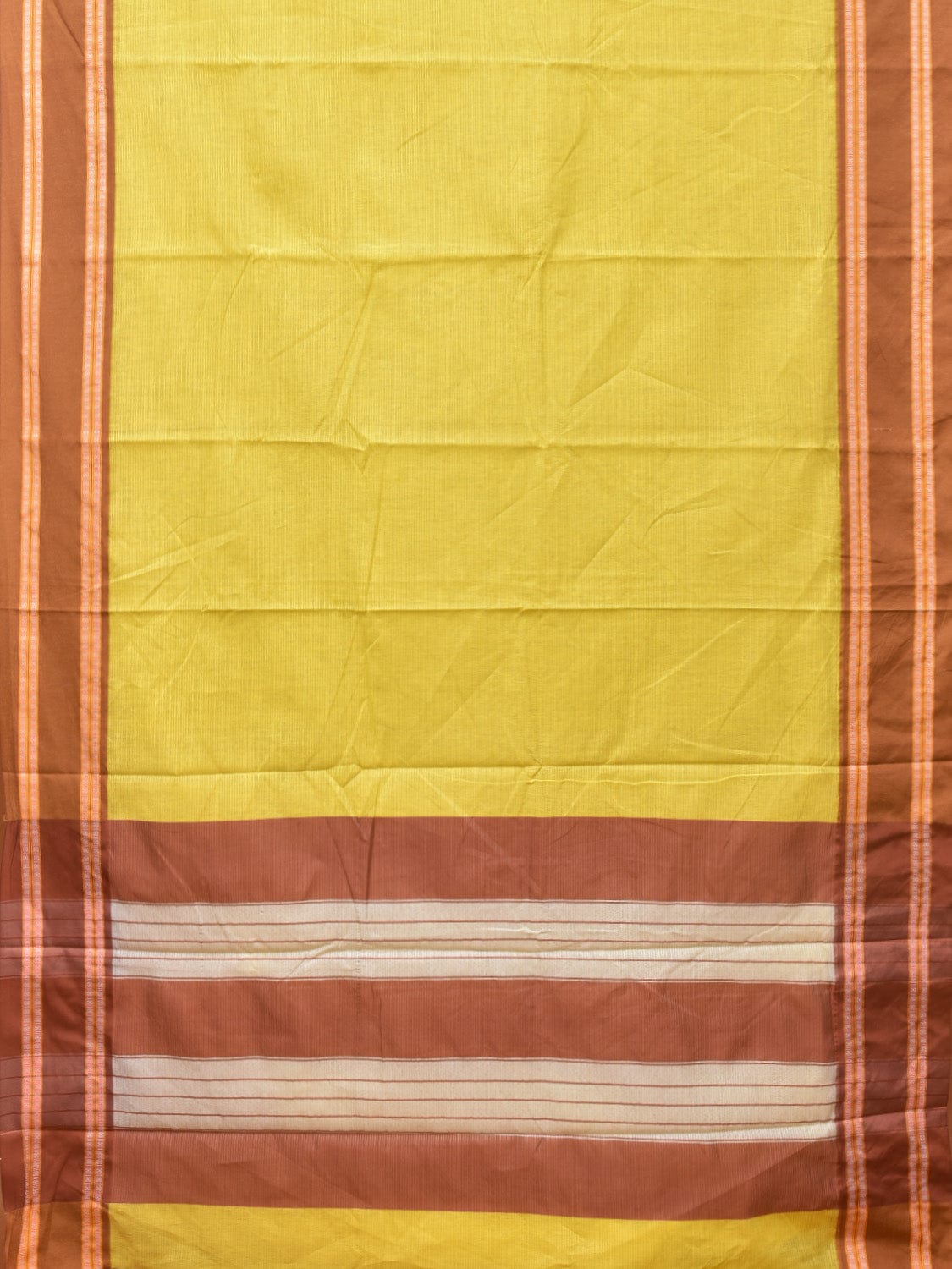 Yellow Bamboo Cotton Plain Saree with Strips Design No Blouse bc0201