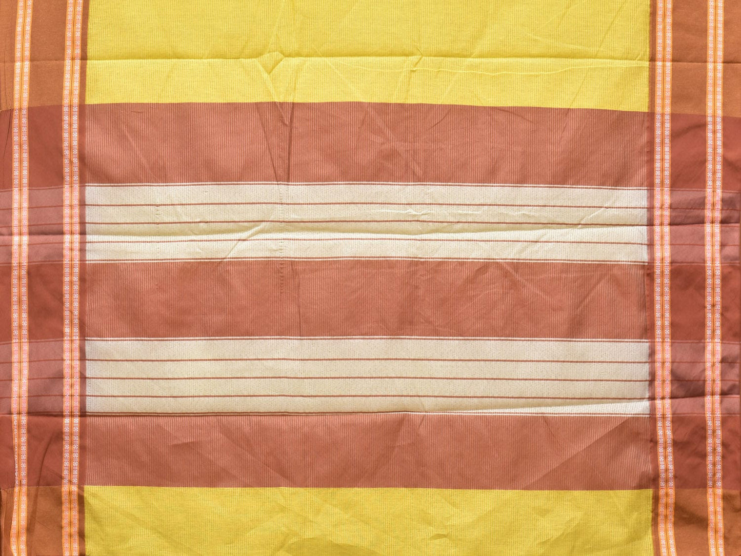 Yellow Bamboo Cotton Plain Saree with Strips Design No Blouse bc0201