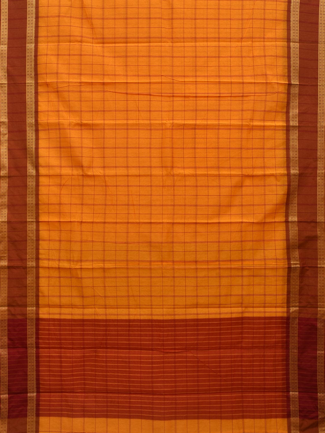 Yellow Bamboo Cotton Saree with Checks Design bc0039