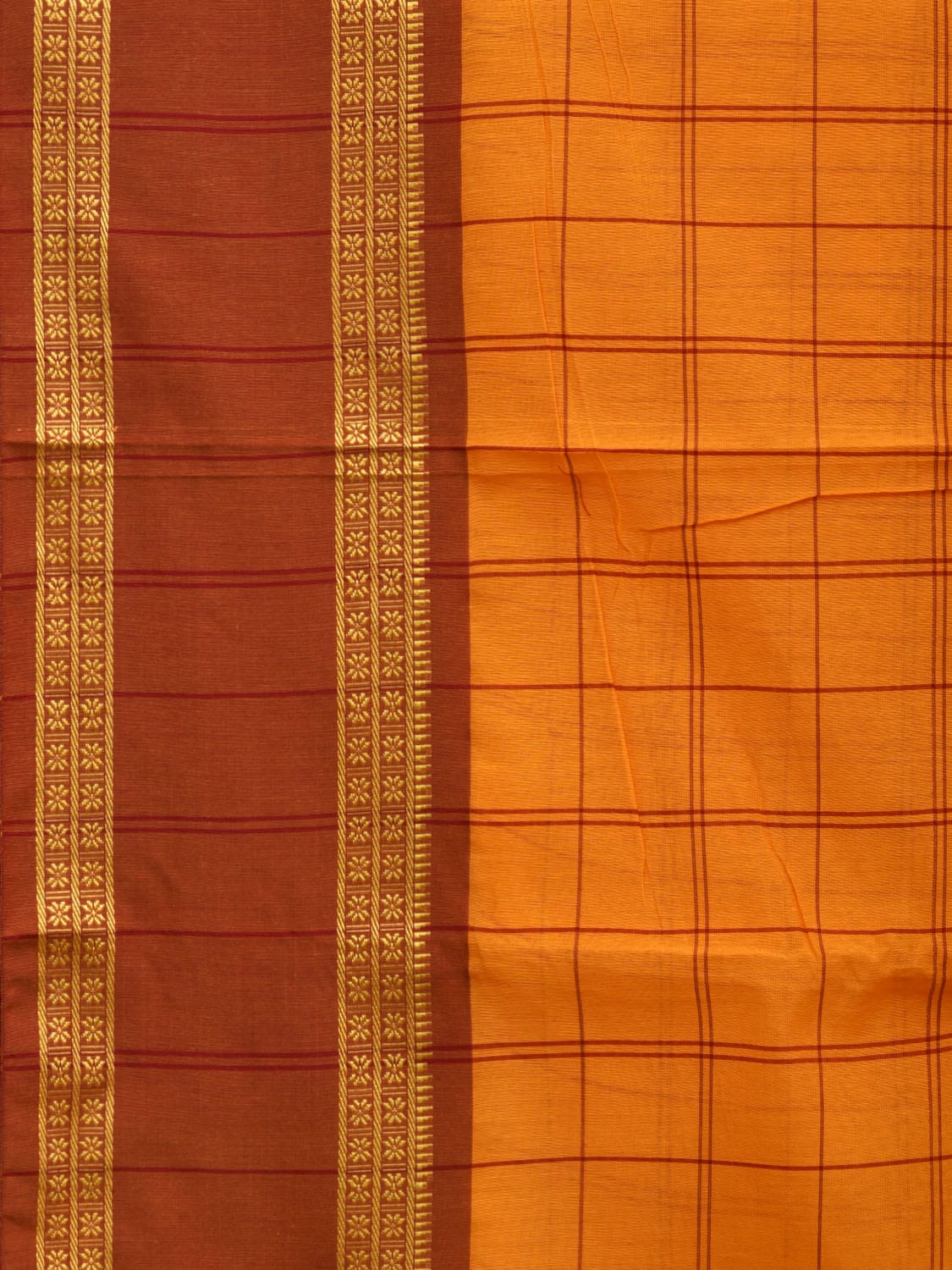 Yellow Bamboo Cotton Saree with Checks Design bc0039