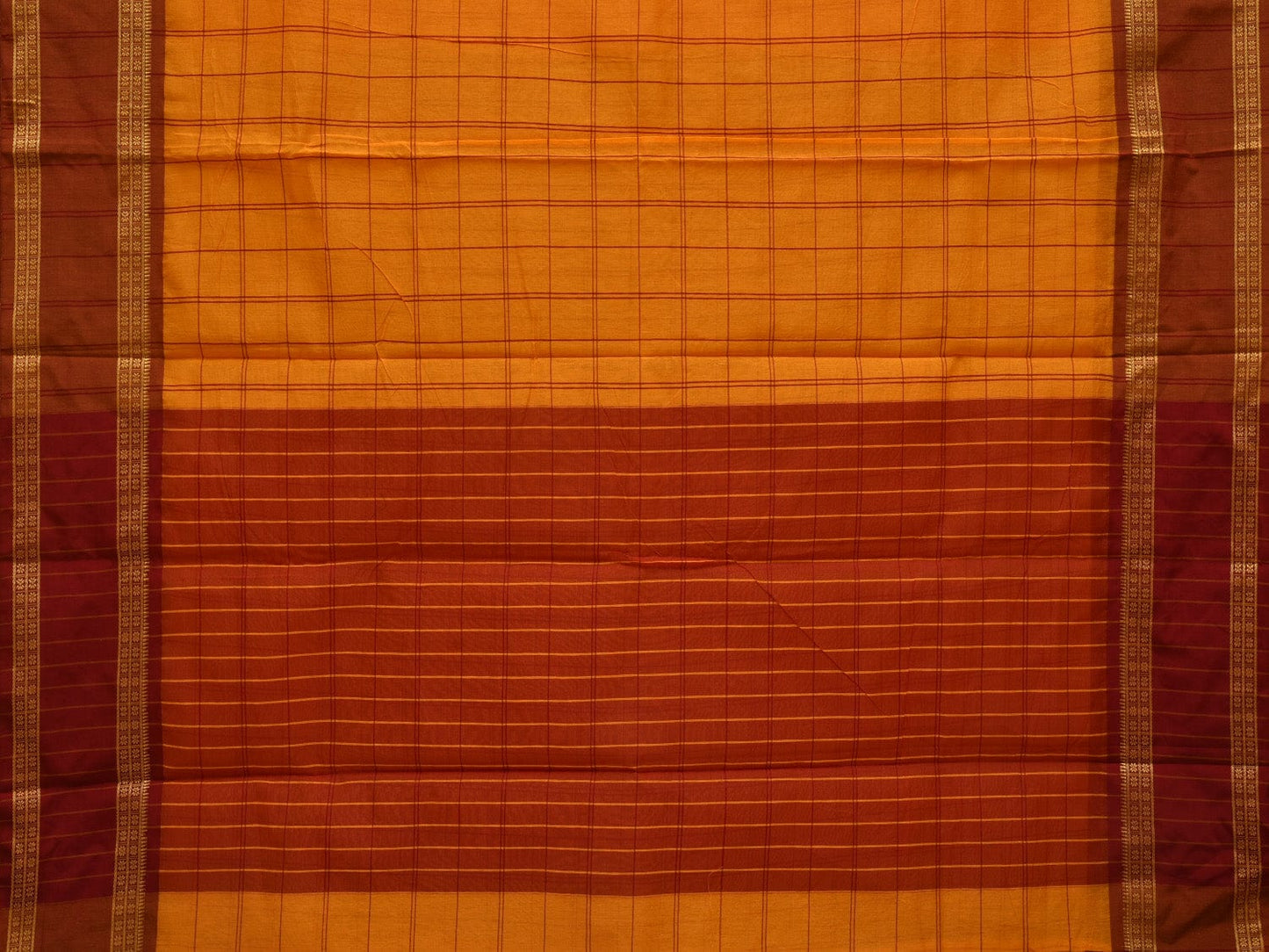 Yellow Bamboo Cotton Saree with Checks Design bc0039