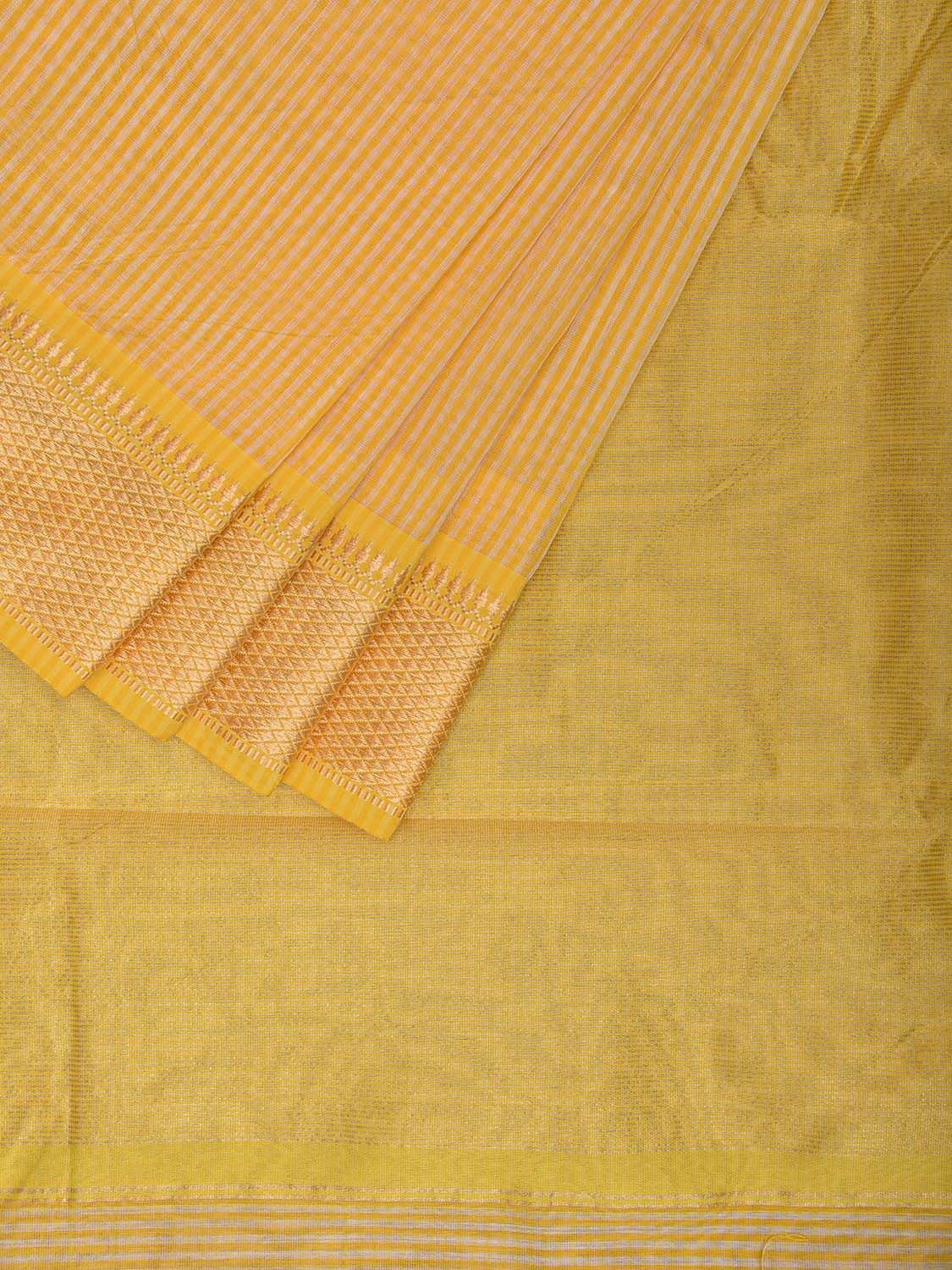 Yellow Bamboo Cotton Saree with Strips Design No Blouse bc0770