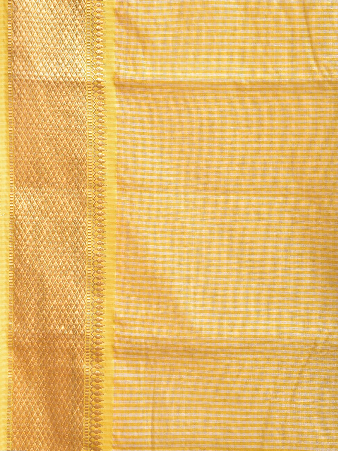 Yellow Bamboo Cotton Saree with Strips Design No Blouse bc0770