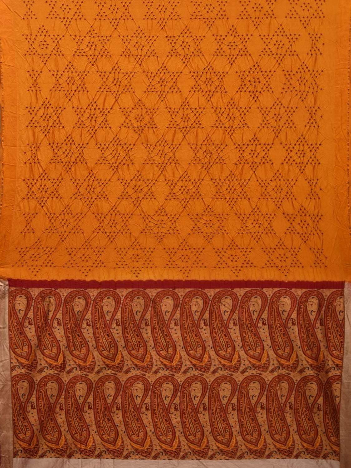 Yellow Bandhani Banaras Silk Handloom Saree with Big Mango Pallu Design bn0315