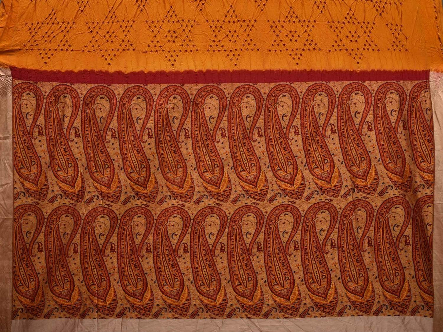 Yellow Bandhani Banaras Silk Handloom Saree with Big Mango Pallu Design bn0315