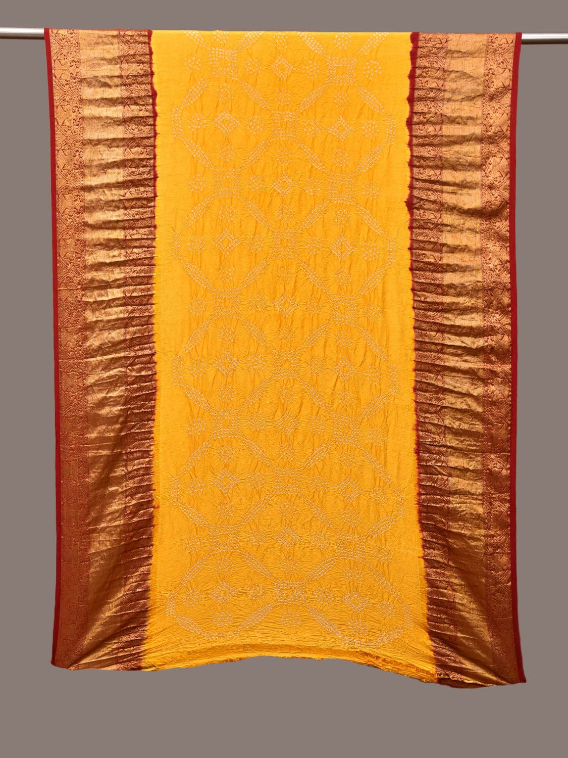 Yellow Bandhani Kanchipuram Silk Handloom Dupatta with Border Design ds3216