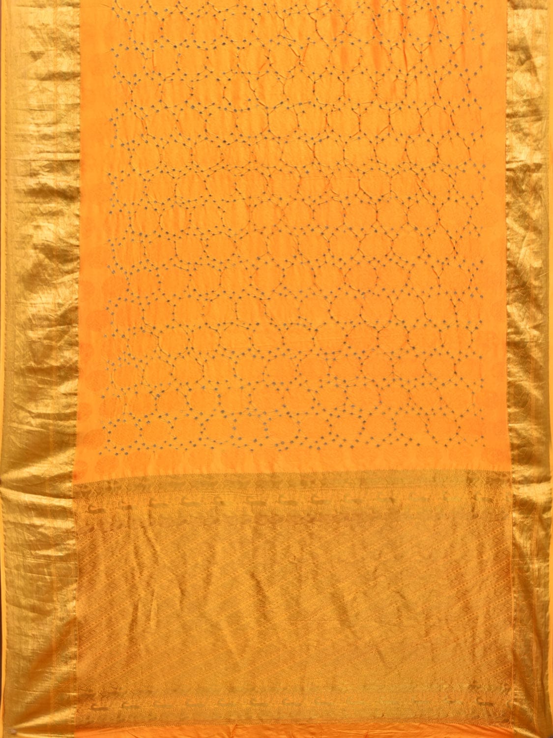 Yellow Bandhani Kanchipuram Silk Handloom Saree with Body Buta Design bn0498