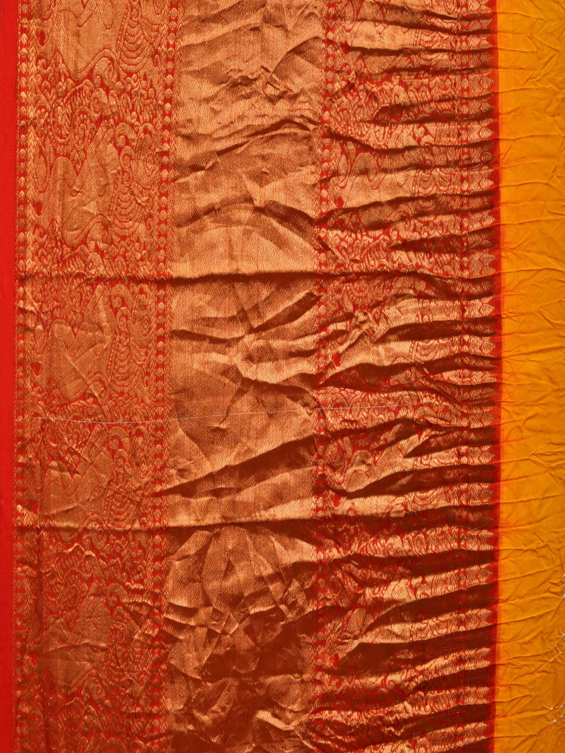 Yellow Bandhani Kanchipuram Silk Handloom Saree with Border and Pallu Design bn0429