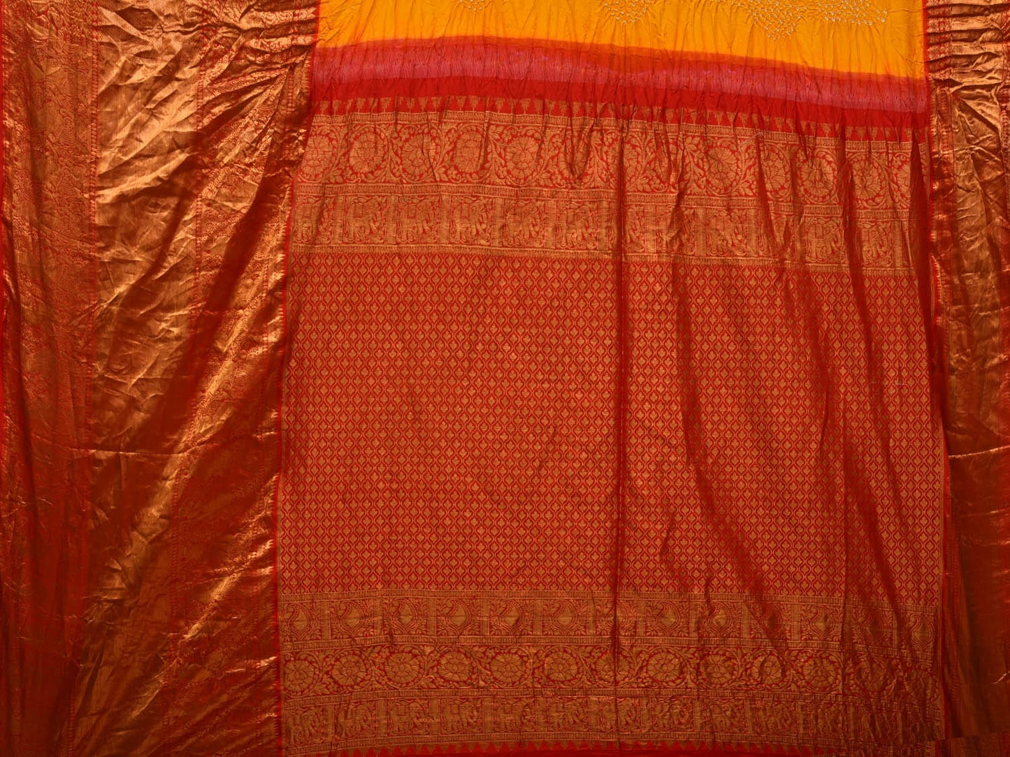 Yellow Bandhani Kanchipuram Silk Handloom Saree with Border and Pallu Design bn0429