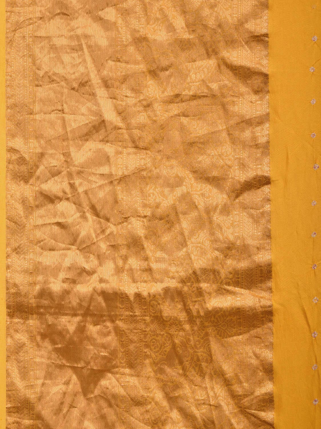 Yellow Bandhani Kanchipuram Silk Handloom Saree with Kalamkari Hand Painted Pallu and Blouse Design bn0400