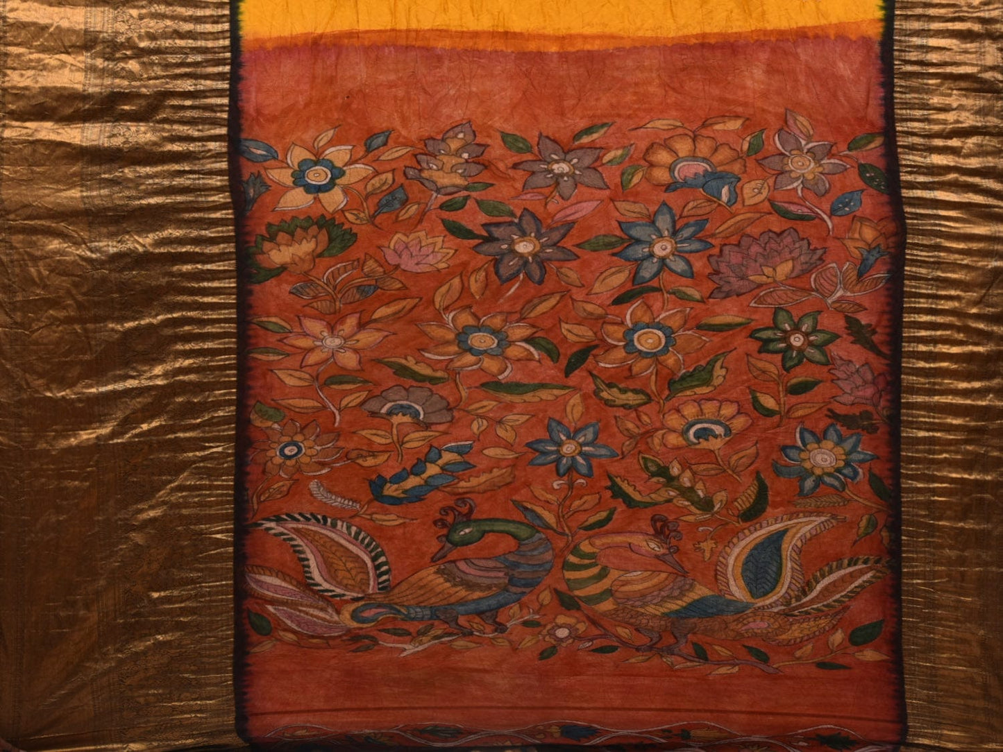 Yellow Bandhani Kanchipuram Silk Handloom Saree with Kalamkari Pallu and Blouse Design bn0395