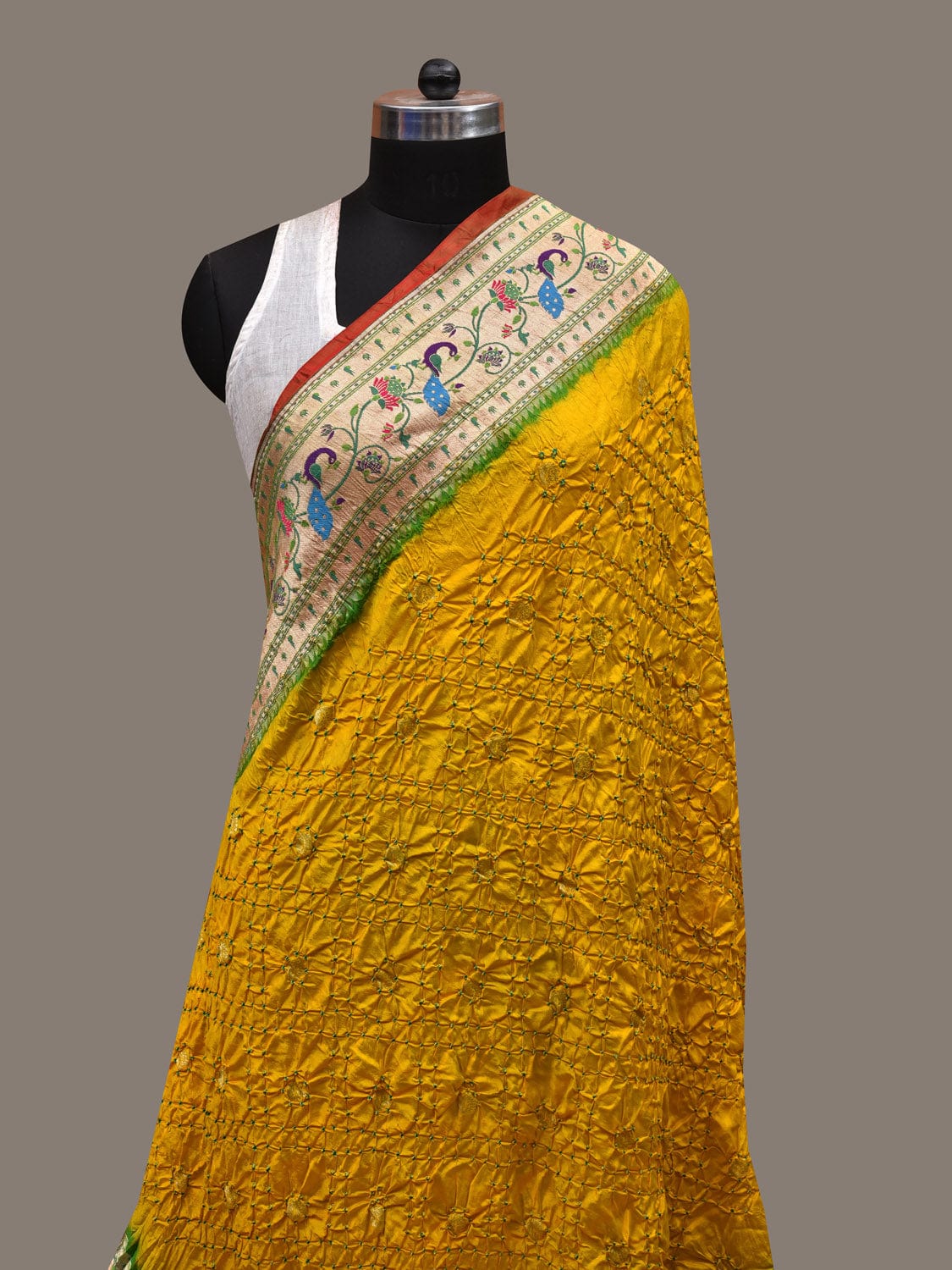 Yellow Bandhani Paithani Silk Handloom Dupatta with Border Design ds2755