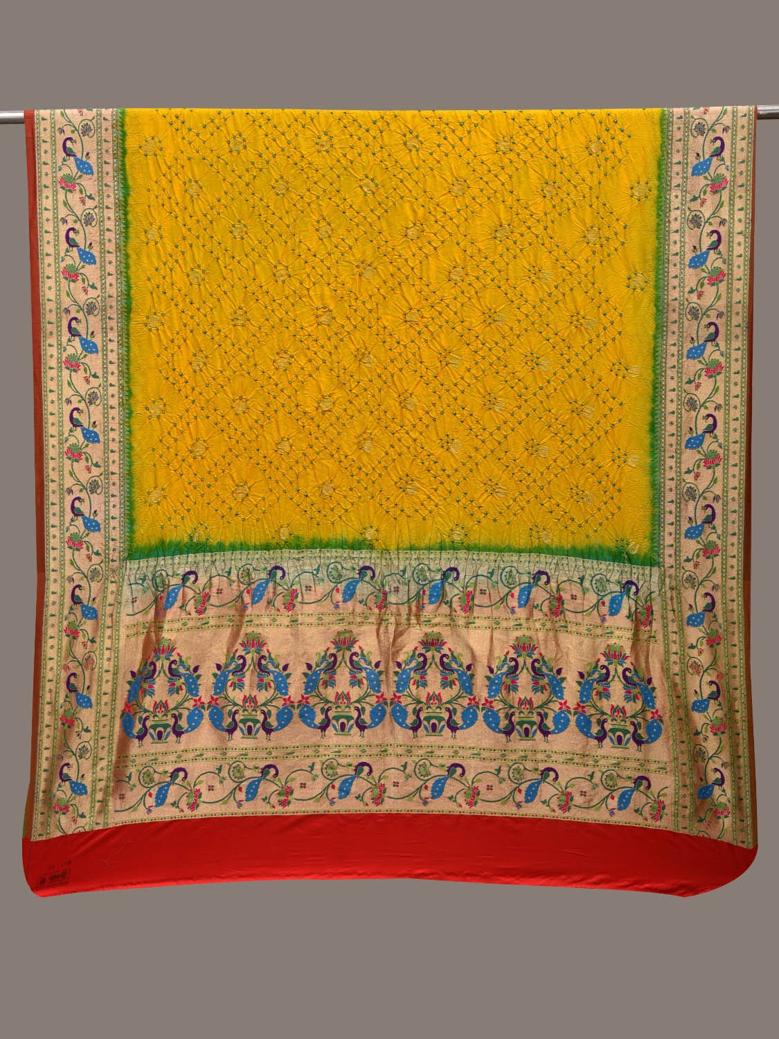 Yellow Bandhani Paithani Silk Handloom Dupatta with Border Design ds2755