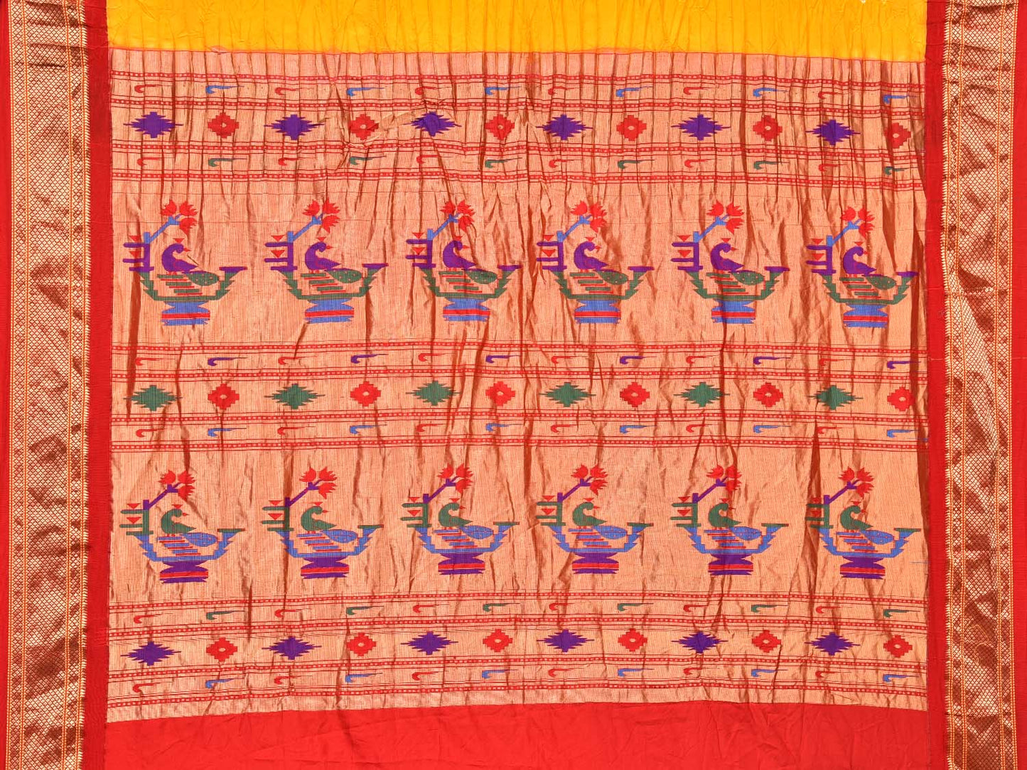 Yellow Bandhani Paithani Silk Handloom Saree with Pallu Design bn0476