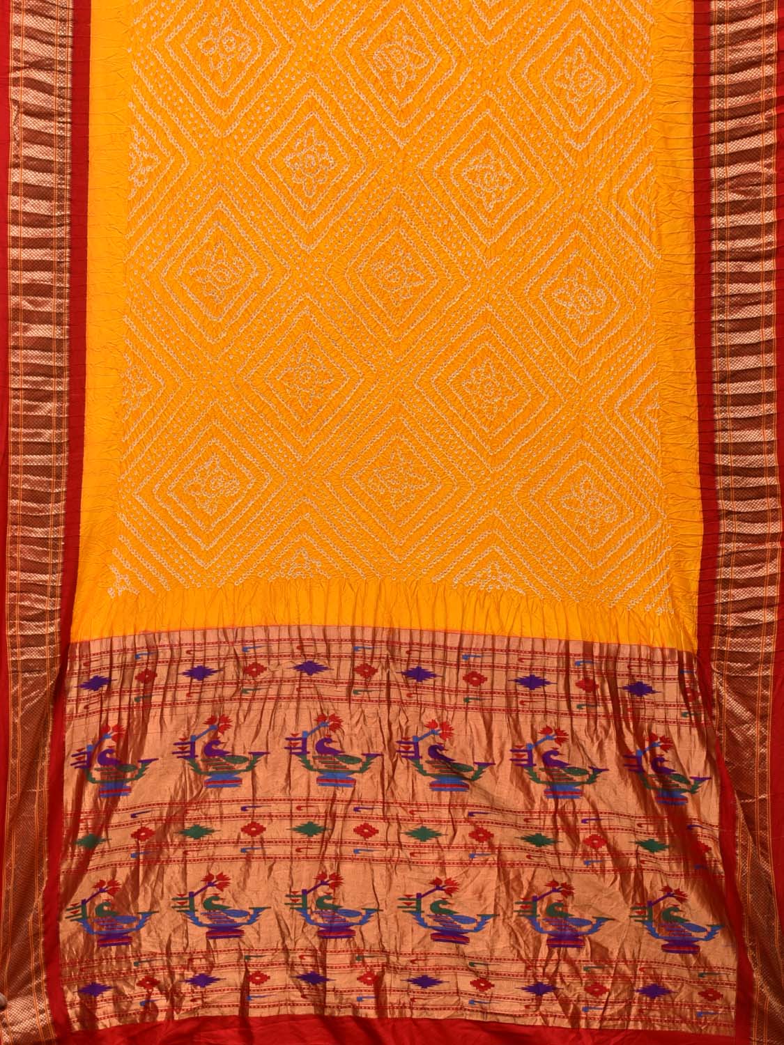 Yellow Bandhani Paithani Silk Handloom Saree with Pallu Design bn0476